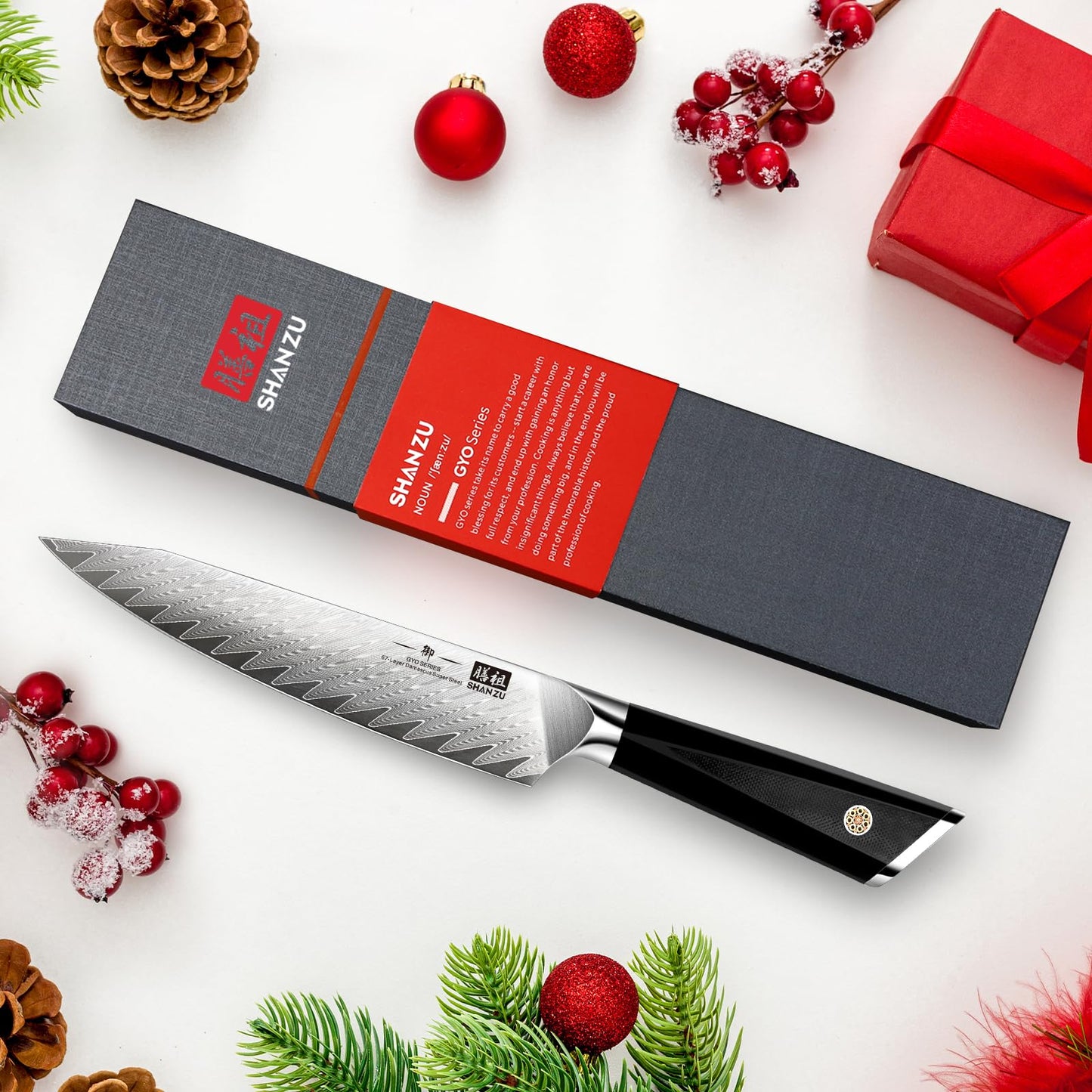 SHAN ZU Damascus Kitchen Knife, Professional Chef's Knife 15 cm, 67-layer Damascus Steel Japanese Steel 10Cr15Mov Professional Kitchen Knife with G10 Handle - GYO Series
