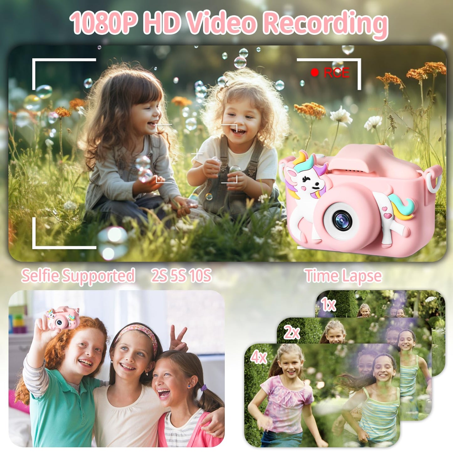 BNEHHOV Kids Camera 2.0-inch Screen 1080P Children's Camera with 32GB SD Card Selfie Digital Camera for Boys and Girls for Christmas Toy