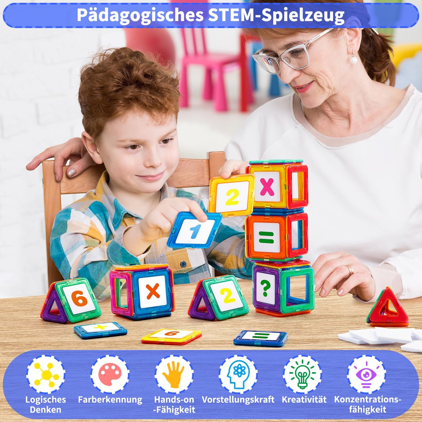 Theefun Magnetic Building Blocks, 136 Pieces Magnetic Blocks Magnetic Toy Magnet Game Toys for Kids Gift Magnetic Bricks Children's Toy Toys for 2 3 4 5 6 7 Year Old Boy