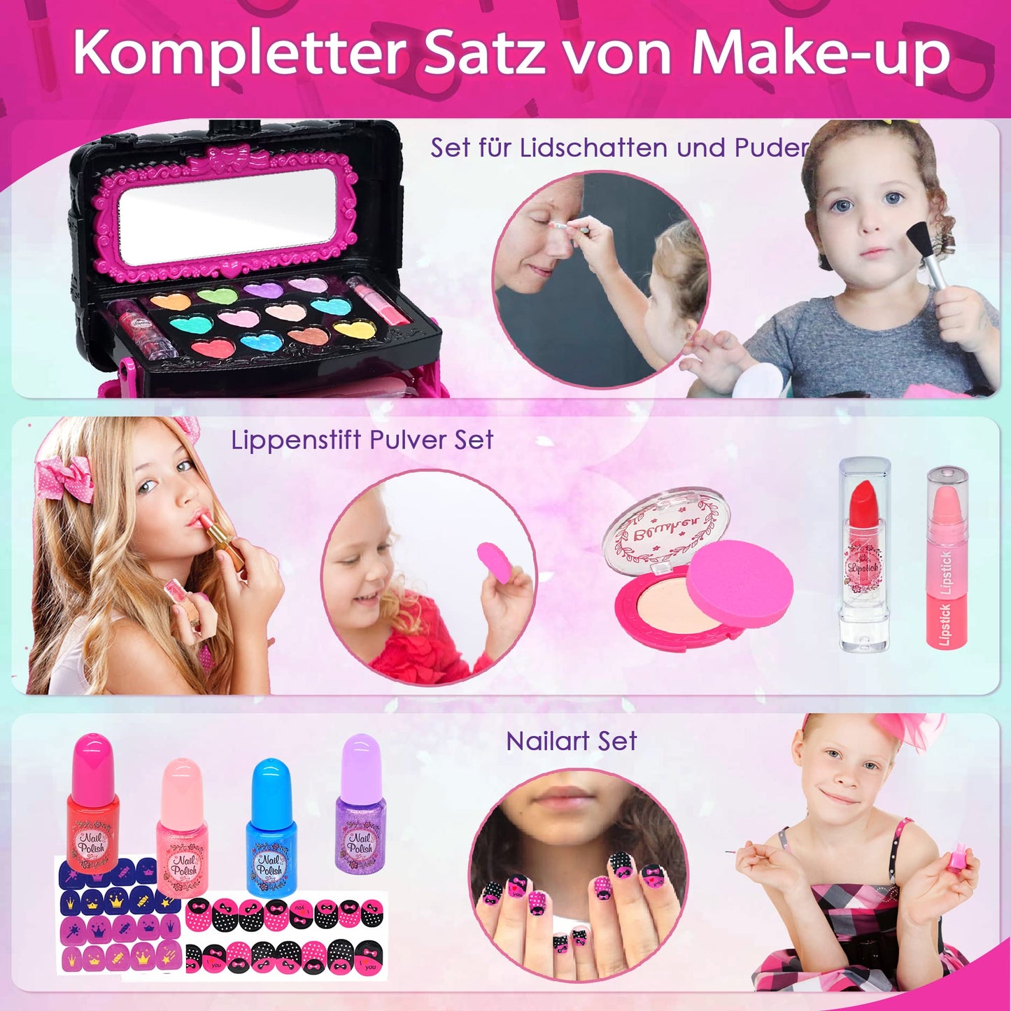 Children's makeup set girls makeup case kids - Safe and washable kids makeup, real makeup set, princess gifts for girls 4 5 6-12 years (Rose)
