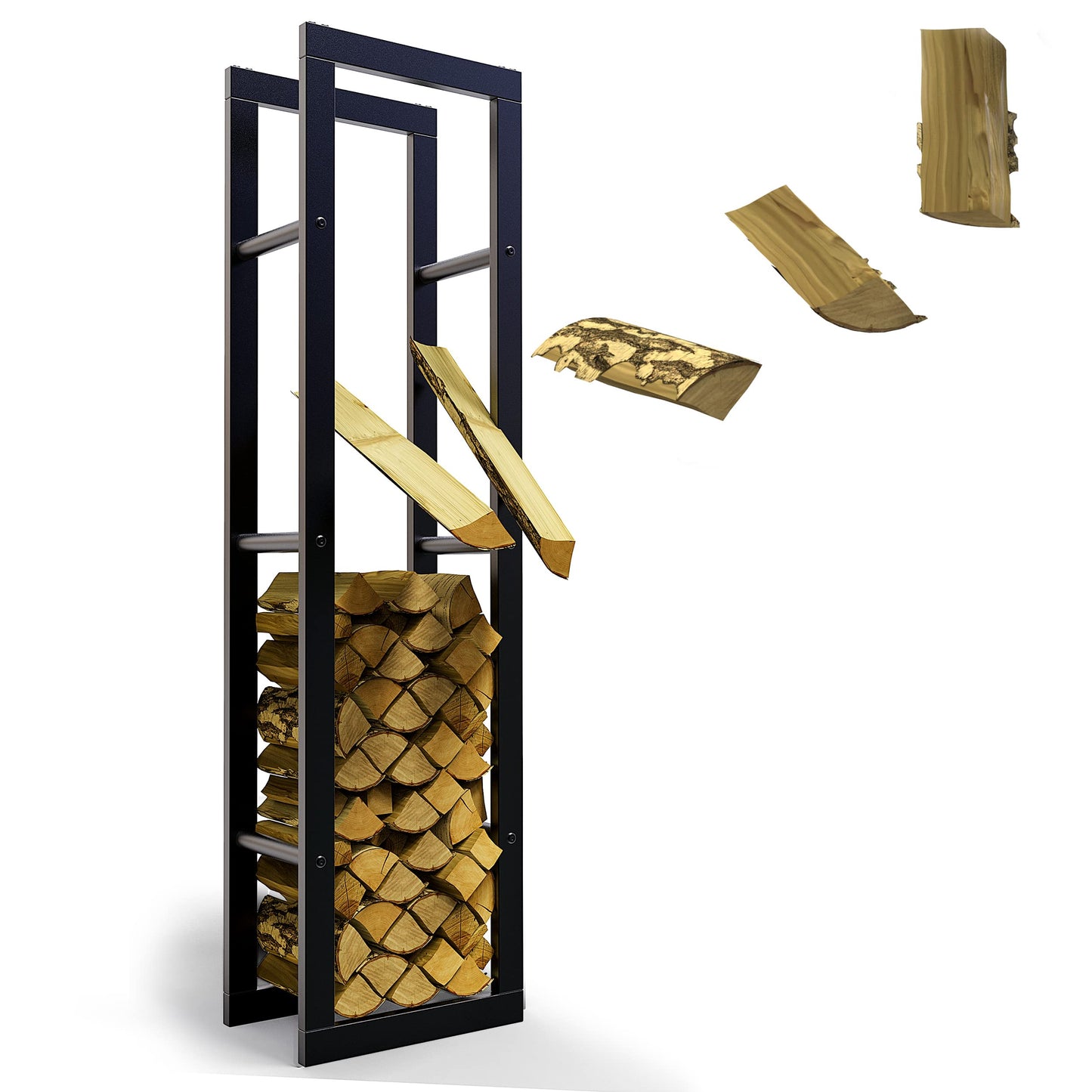 LAWA Living and Lifestyle Metal Firewood Rack GALVANIZED 40x25x150 Indoor Firewood Storage Outdoor Firewood Holder Living Room Fireplace Rack Wood Storage Black