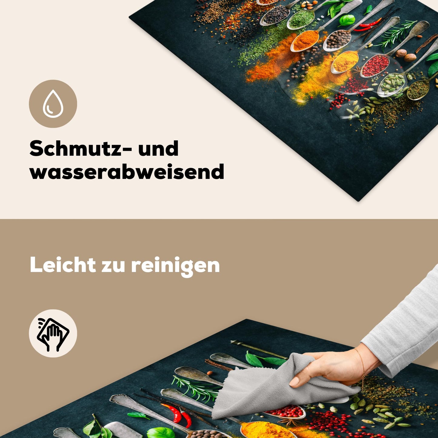 KitchenYeah© stove cover One-piece glass ceramic hob cover for induction protection ceramic hob cover vinyl stove covers herbs - spices - spoon - pepper - 78x52 cm
