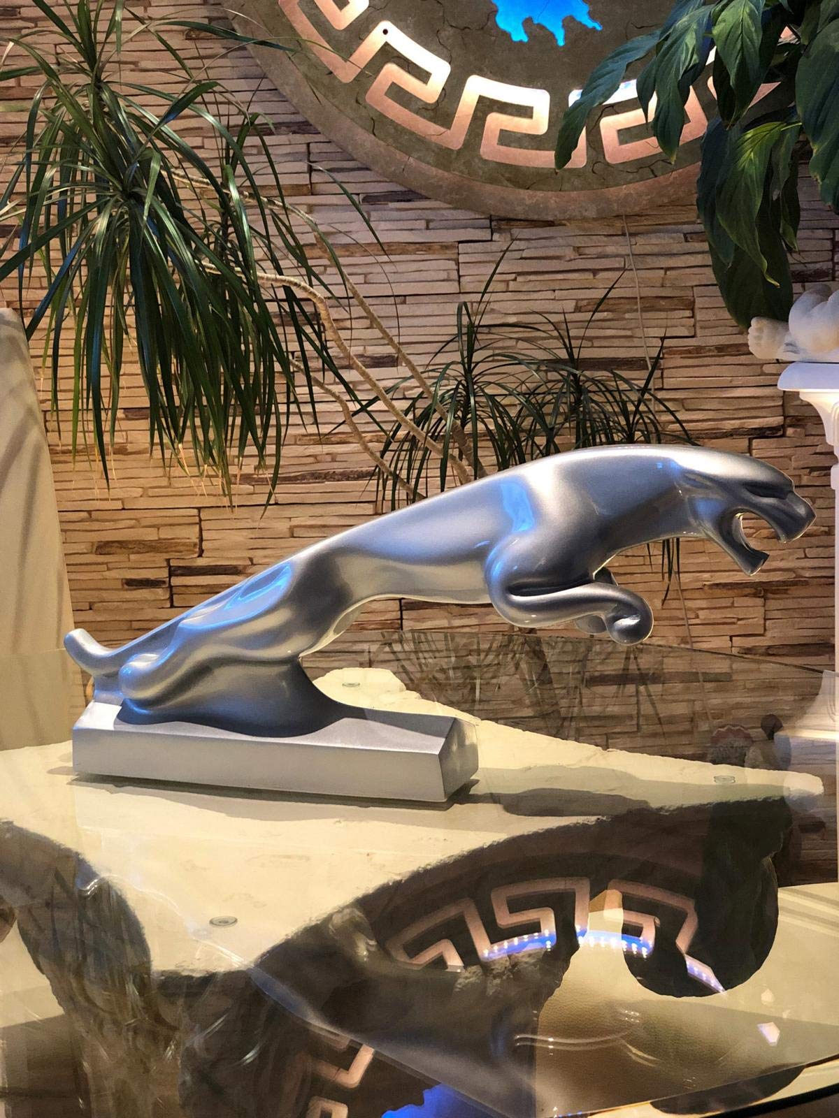 Antique home design jaguar decor table figurine cat advertising figure big cat silver animal figurine decorative figurine