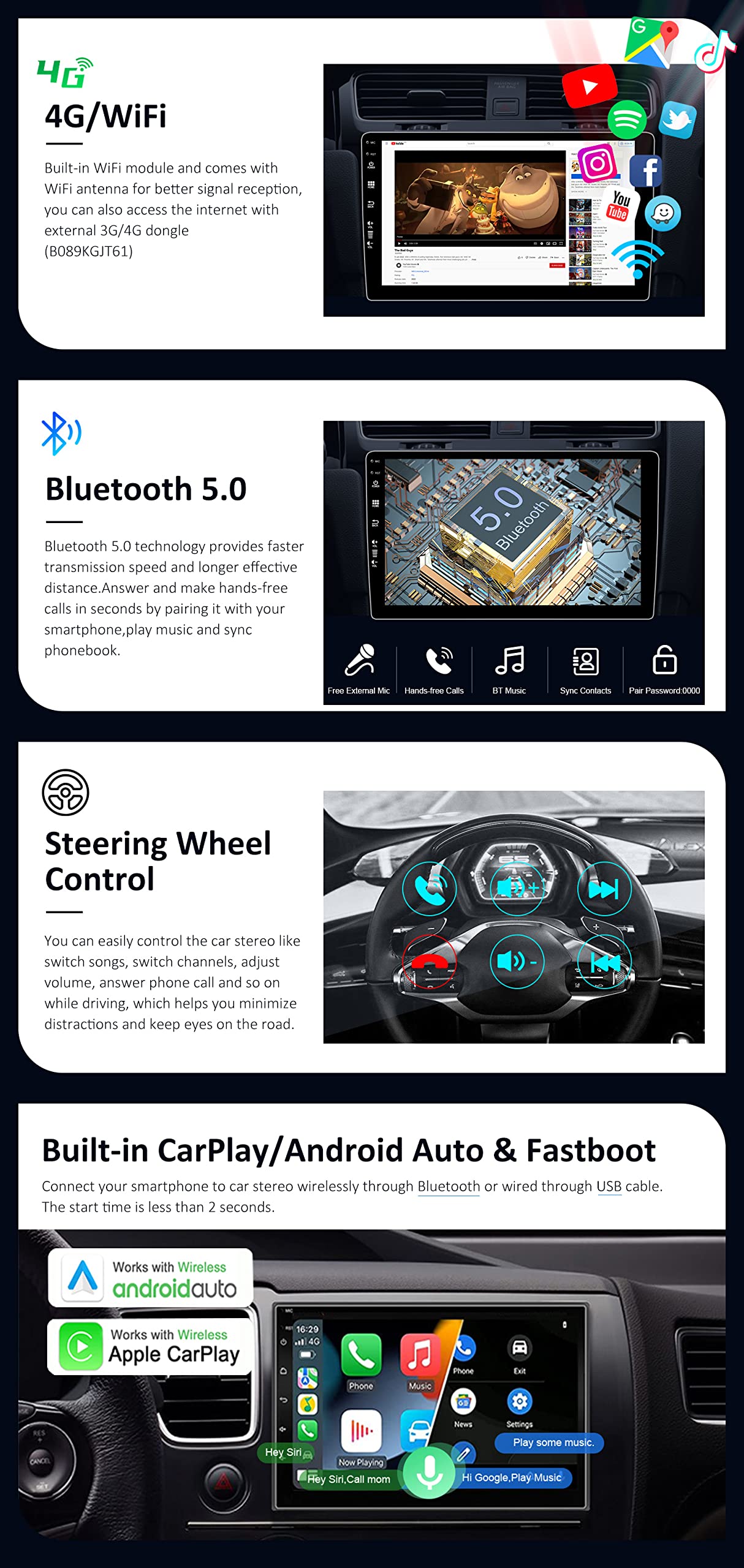 JOYX Android 12 car stereo with IPS 2.5D screen Fits Nissan Qashqai J10 (2006-2015) - 2G+32G - FREE rearview camera - 9 inch 2 Din - Support DAB steering wheel control 4G WiFi Bluetooth Carplay Google