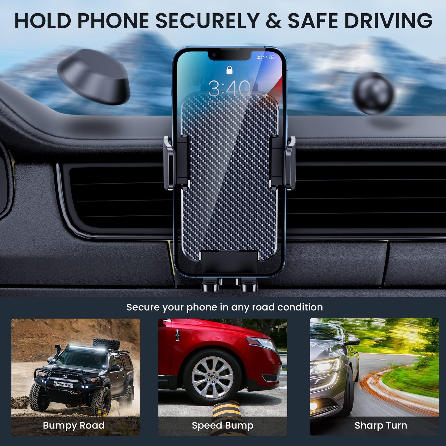 BIPOPIBO car phone holder, military-grade suction cup, universal phone stand for dashboard, windshield, car mounts for iPhone, Android smartphone