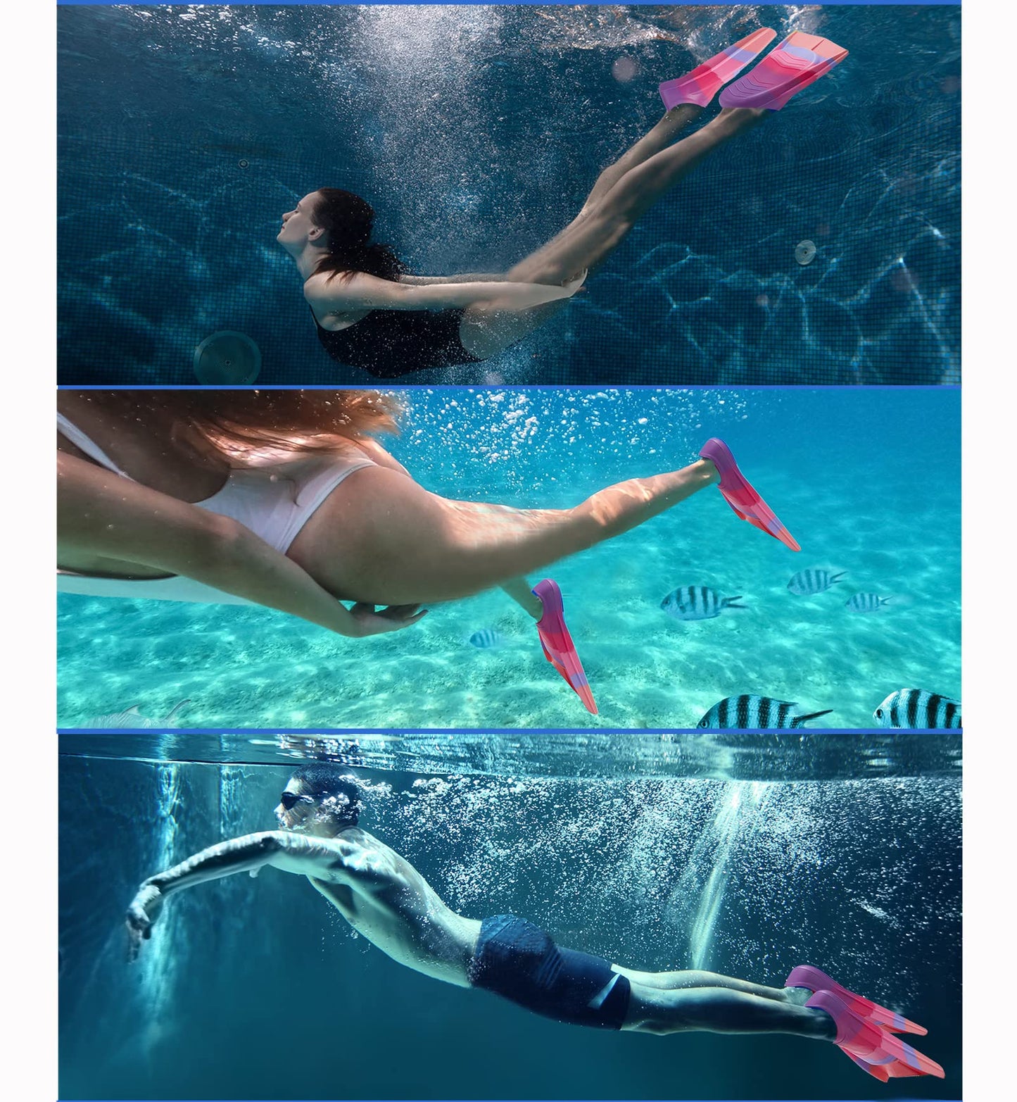 Swim fins for kids, 100% silicone short fins, diver fins rainbow fins for kids adults men women swimming diving (Rainbow-Purple, XXS)