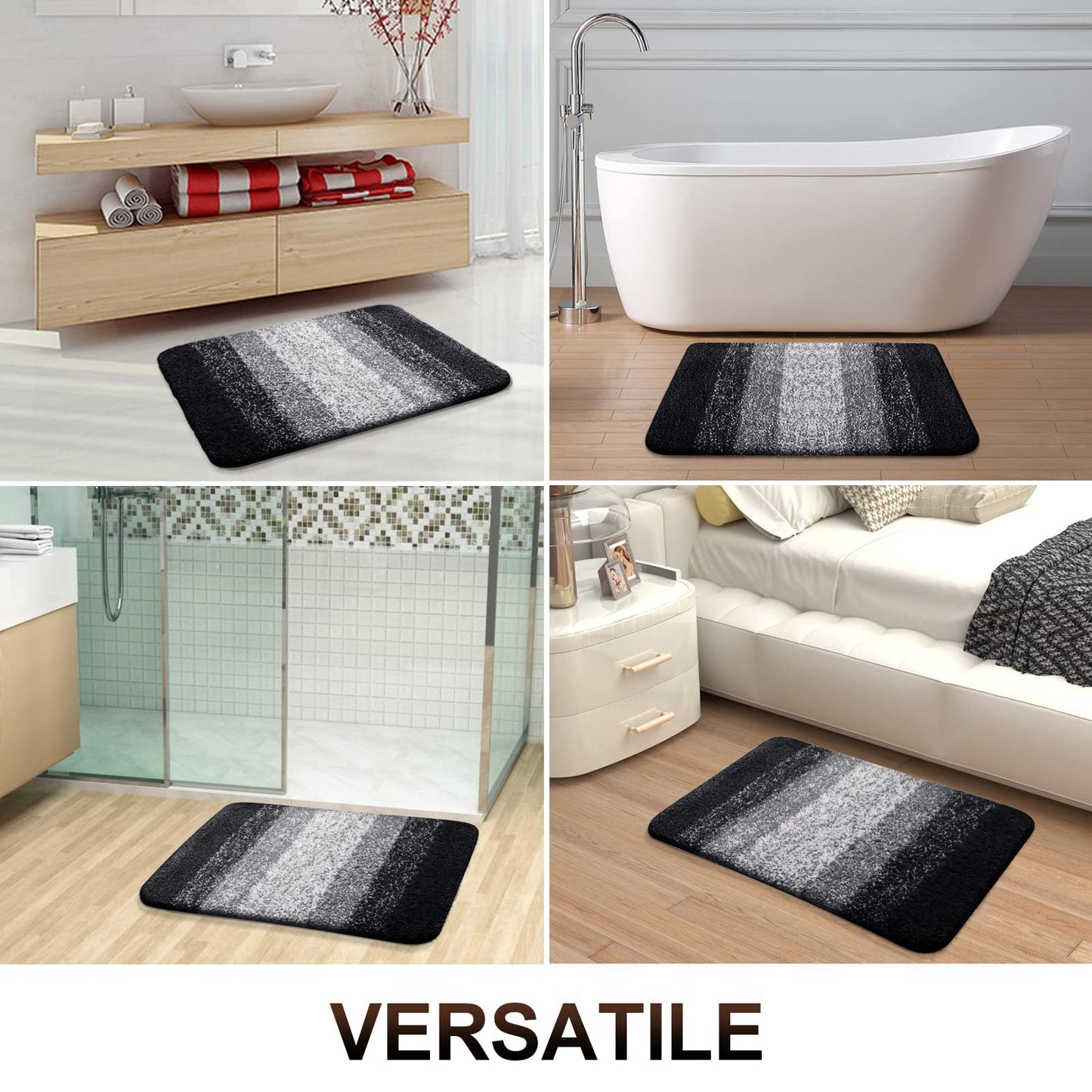 Homaxy Soft Bathroom Rug 60x120 cm, non-slip washable Bath Mat Fluffy High Pile Bath Rug Microfiber Absorbent Bathmat Shower Mat (Black)