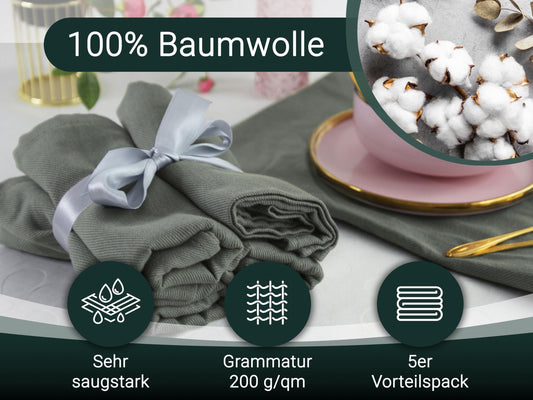 ZOLLNER 5-pack of cotton kitchen towels in 50x70 cm - super absorbent and durable - machine washable up to 60°C - in anthracite color - Gastronomy quality - Oeko Tex® certified