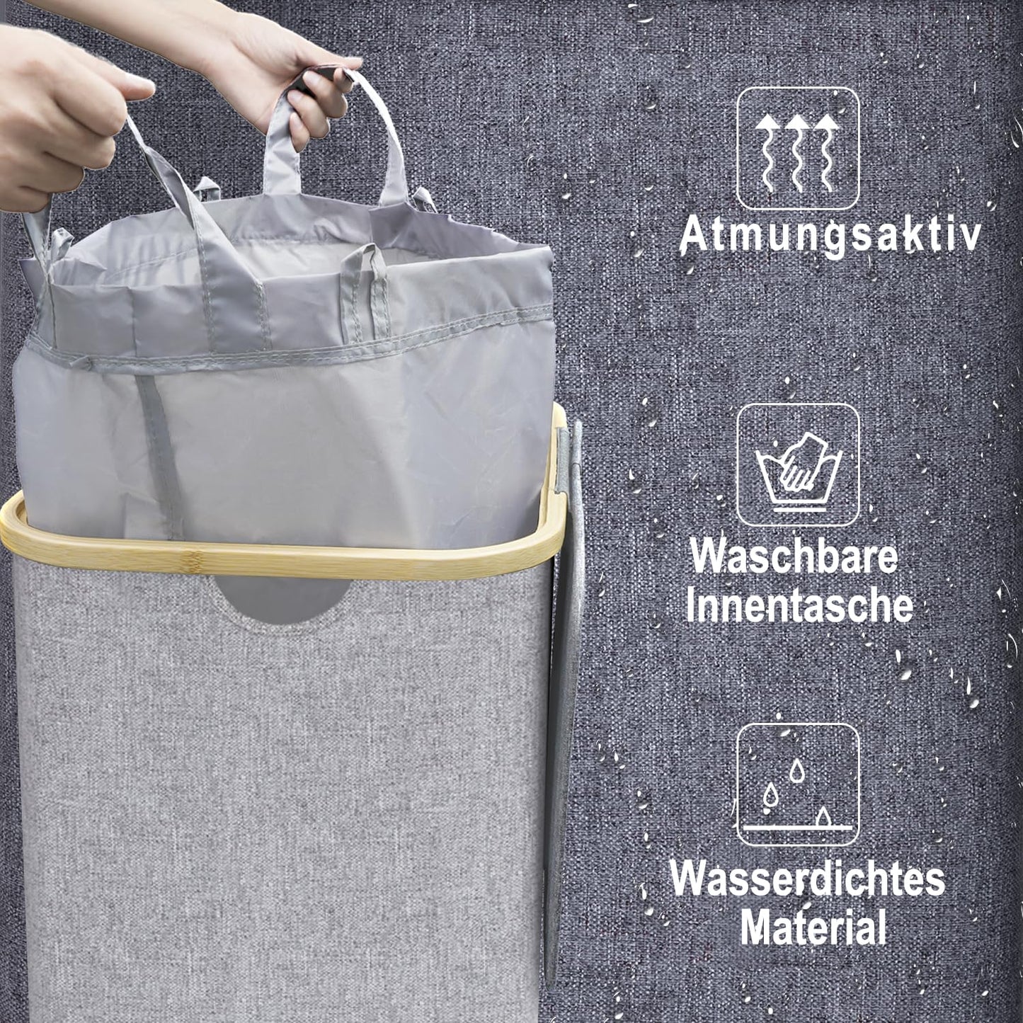 Laundry basket with lid 100L, large slim laundry collector with removable laundry bag Laundry baskets laundry cabinet laundry chest laundry bin for dirty laundry Gray