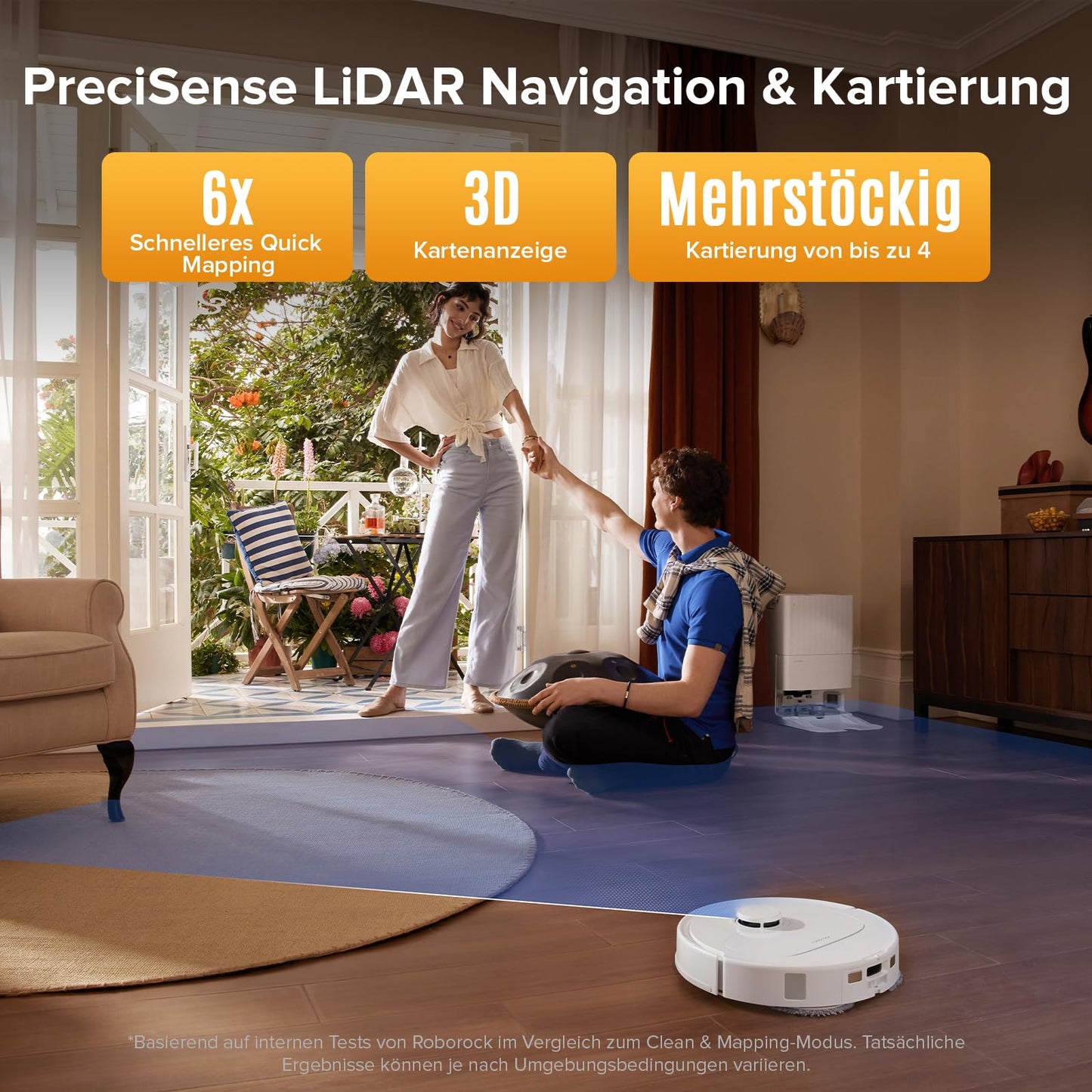 Roborock QV35S robot vacuum with mopping function, 10,000 Pa HyperForce suction power, Anti-Tangle brushes, lift-up mops, Intelligent obstacle avoidance, Multi-function docking station (White)