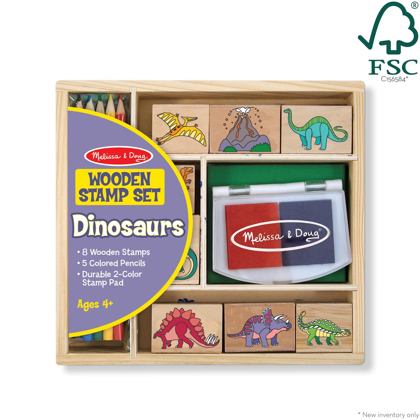 Melissa & Doug wooden stamp set Dinosaur with 8 stamps, ink pad, and colored pencils | Creative toy | For children aged 4 years and up
