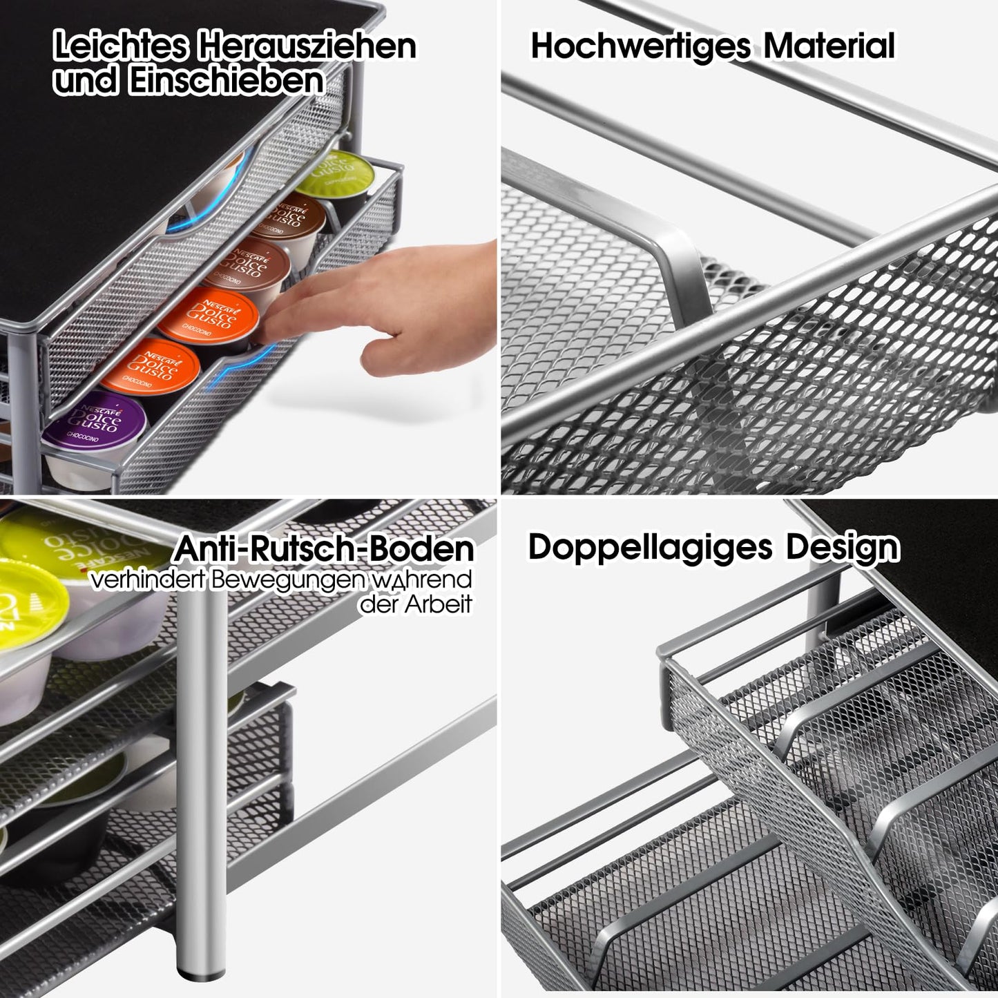 Masthome Coffee Capsule Holder, 2-Tier Coffee Capsule Drawer for storing Dolce Gusto capsules, Capsule Organizer Stand Capacity 72 with Non-Slip Surface - Includes 1 Cleaning Cloth.