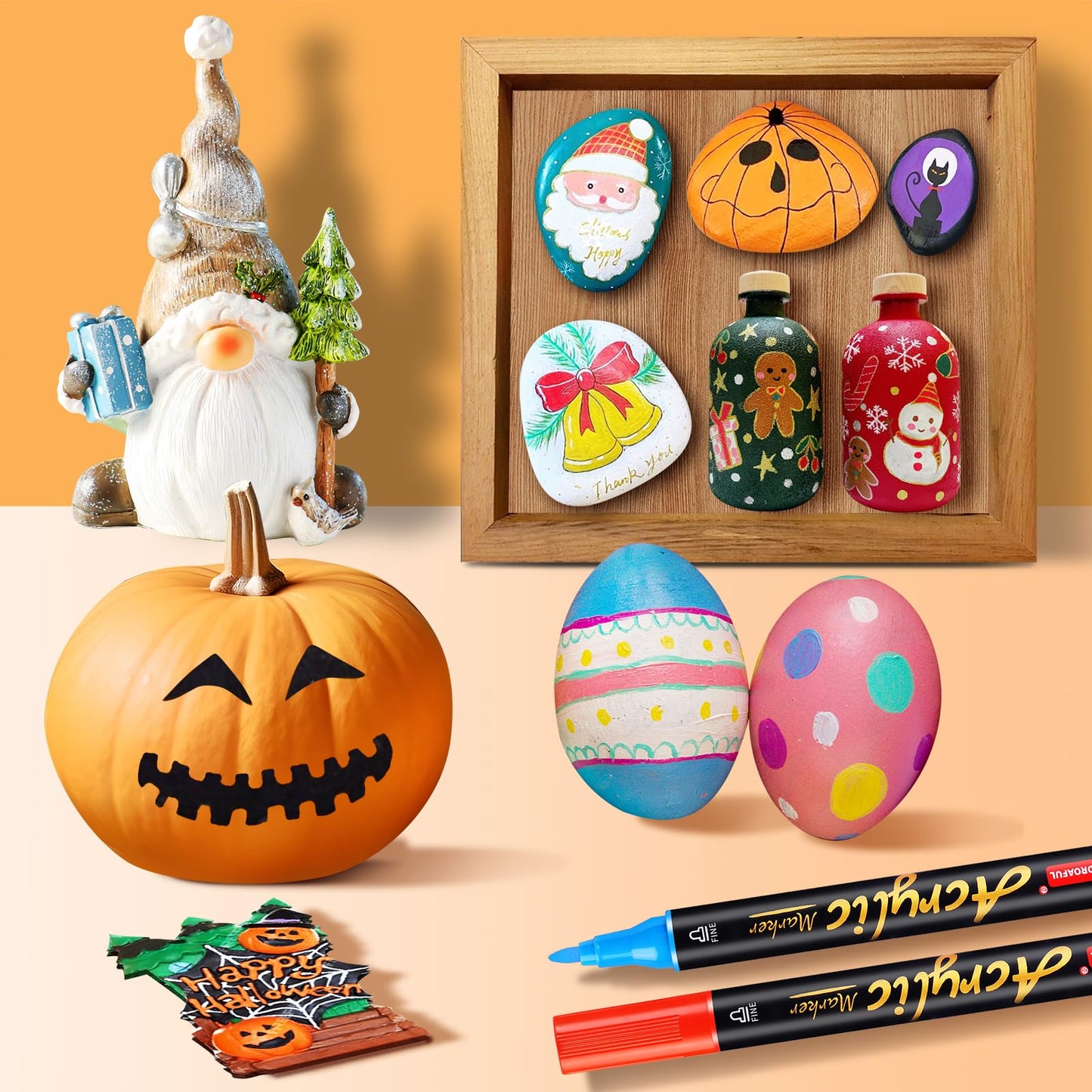 Acrylic paint pens for stones, 36pc. Waterproof, dishwasher safe. Can be used on stones, porcelain, glass, canvas, ceramic, wood, metal, plastic. Quick-drying, non-toxic, odorless.