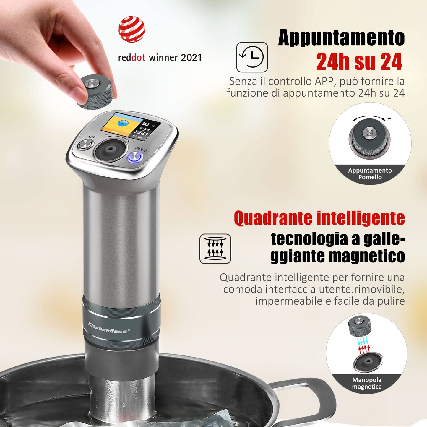 KitchenBoss Sous Vide Precision Cooker-Low Temperature: Cooker for kitchen with low temperature, 1100W, IPX7 waterproof, low temperature.