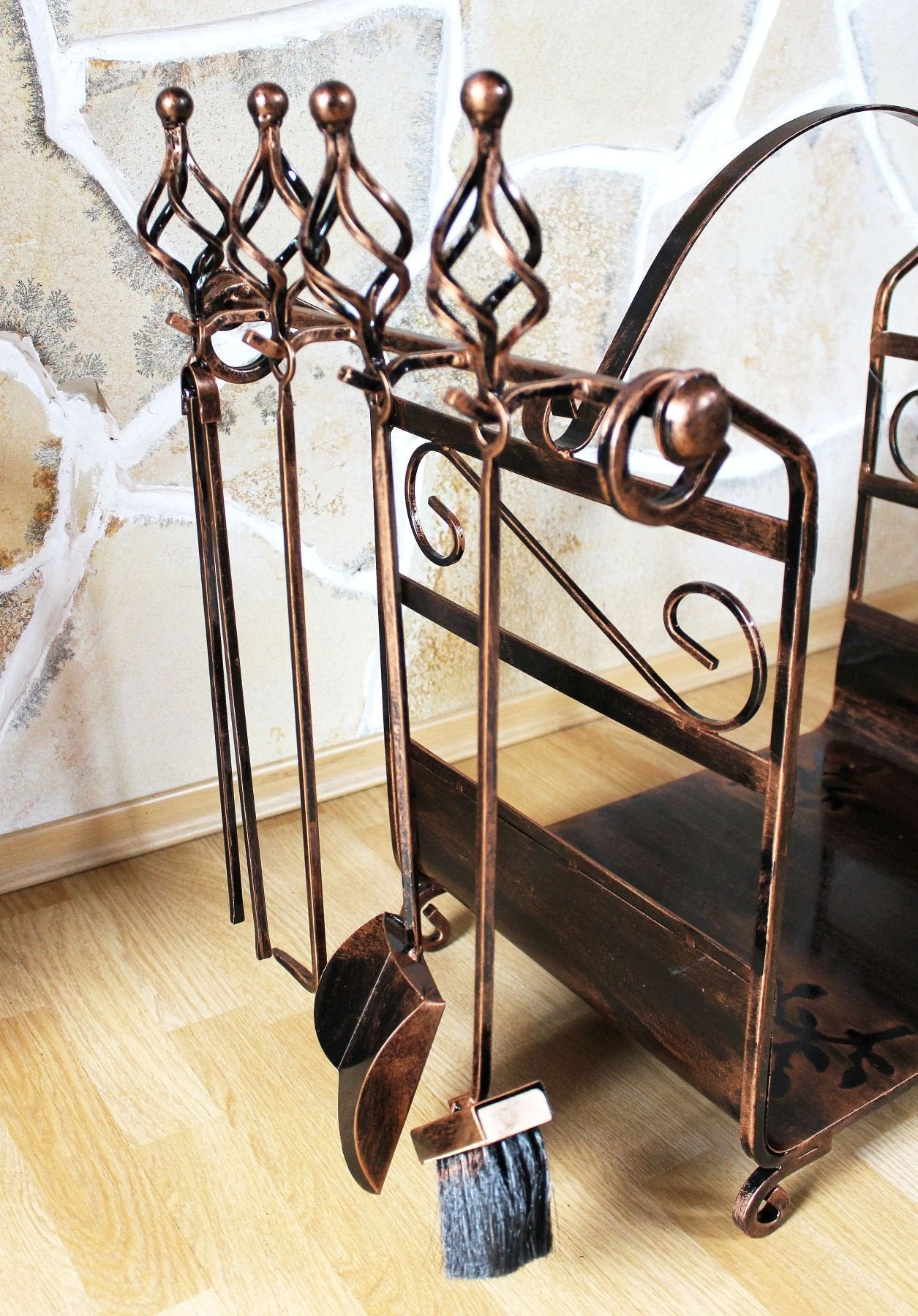 Firewood rack with fireplace tools Art.183 Firewood holder 77 cm Wood basket Fireplace set.