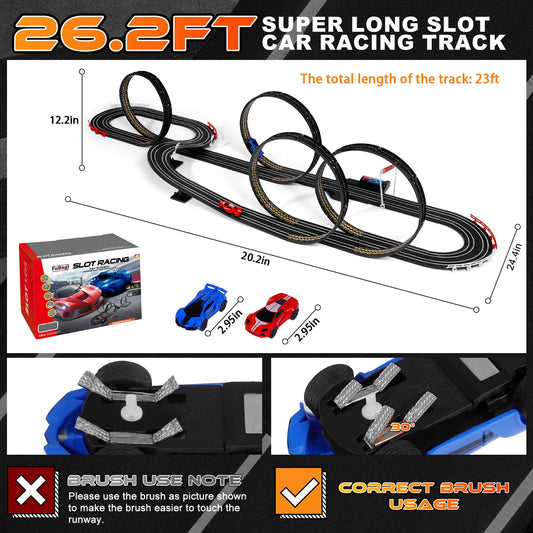 Race track Electric Slot Car Racing Set for Kids Boys Age 6 7 8-12, Battery Operated Electric Track for Kids 6-7, Racing Game 2 High-Speed Racing Cars 1:64 Scale