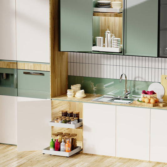 WISD Telescopic Drawer - Pull-Out Cabinet Organizer With 3 Rails - No Drilling - Adjustable Width (32-48cm) - Cabinet Drawers Pull-Out for Kitchen, Pantry, Bathroom (White, 2 Pieces)