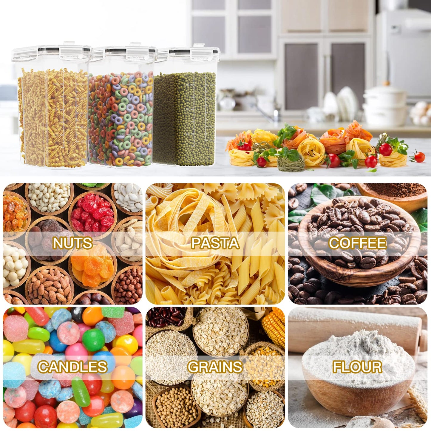 Without 4L Food Storage Containers Airtight 4-Pack, Kitchen Storage Box with Plastic Lid, Food Canisters for Cereal, Flour, Granola