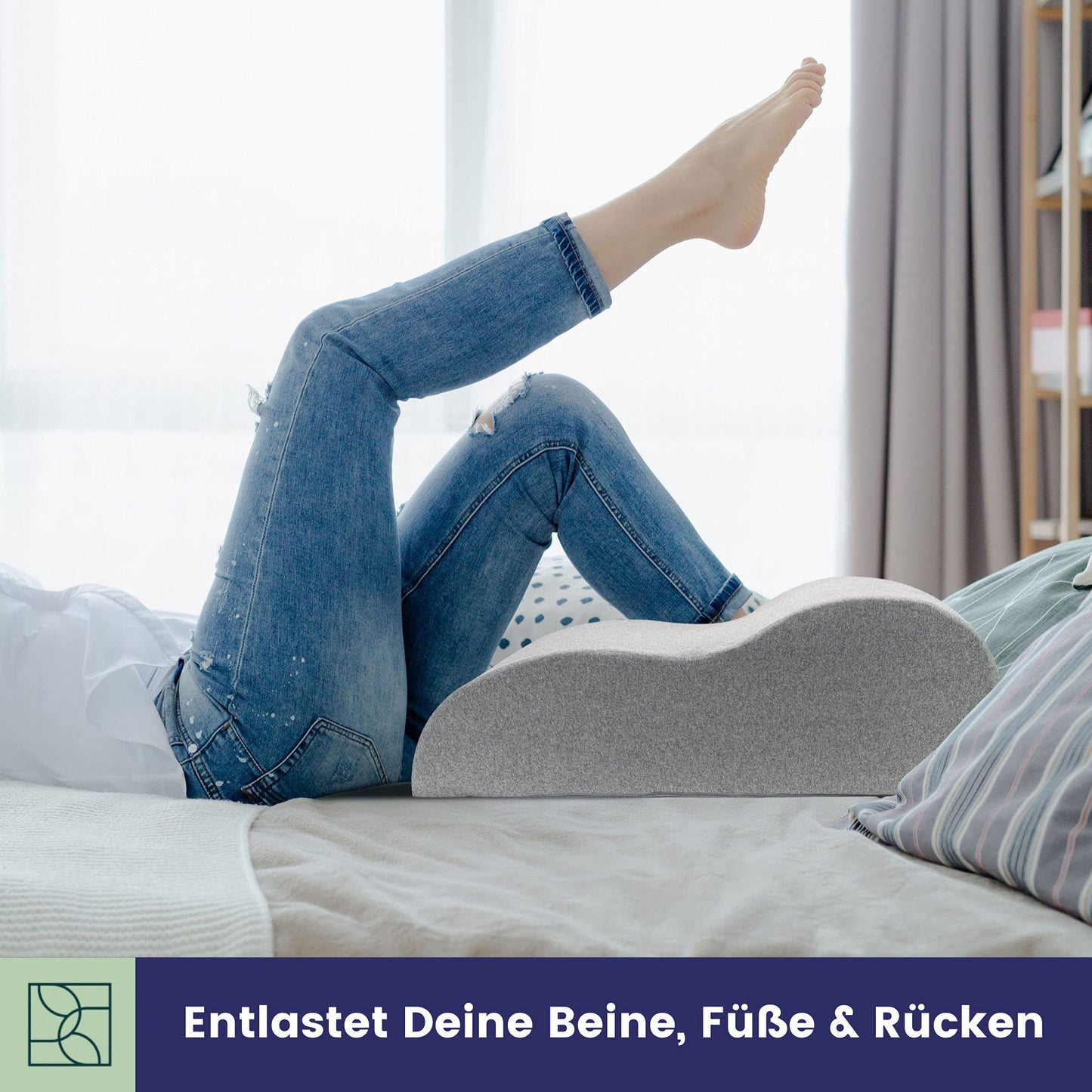 Ergonomic leg pillow for elevating legs, relieving leg strain. Ideal for adults, Oeko-Tex certified. Great leg support cushion.