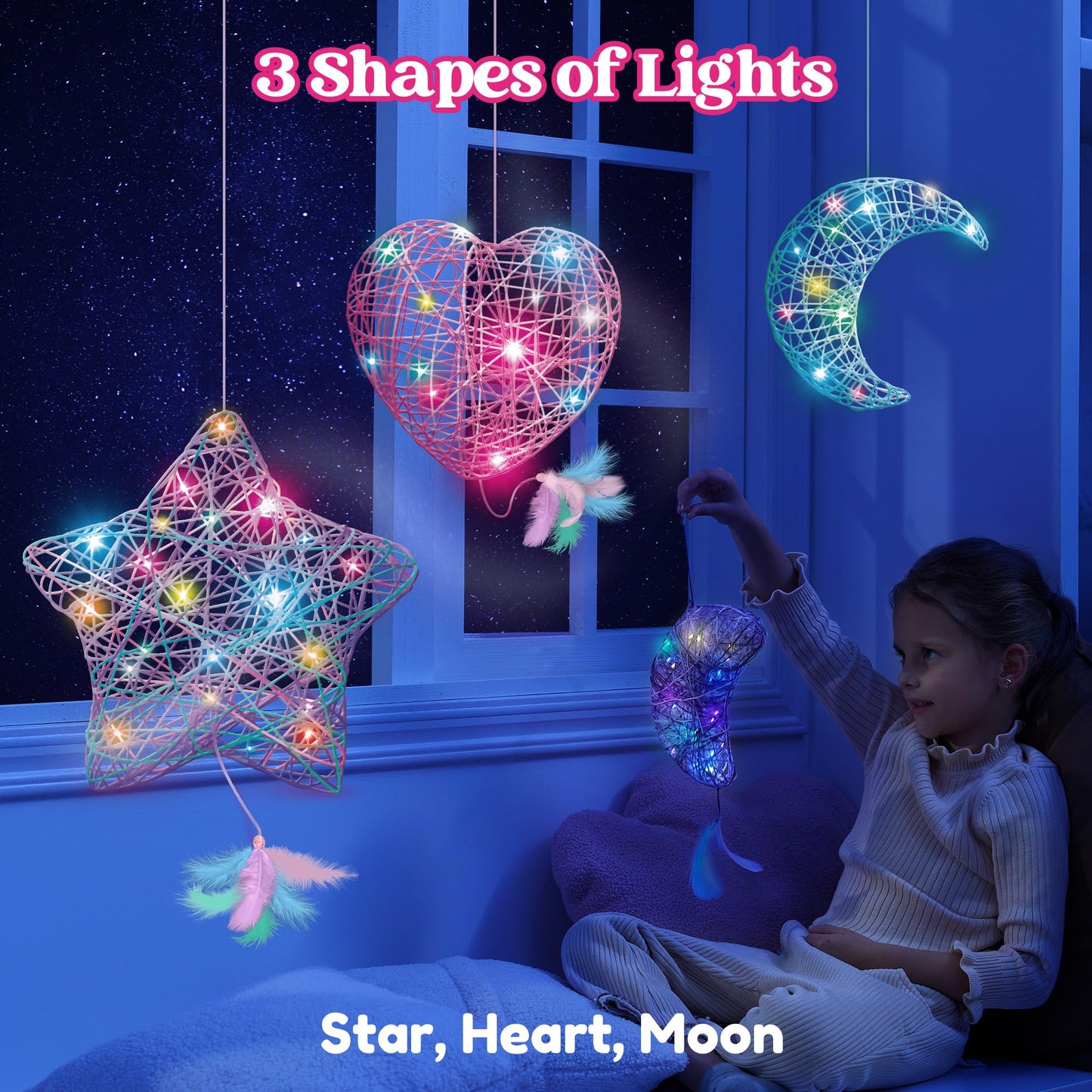 Clever Kits 3D string art set for kids, arts and crafts for kids ages 8-12, DIY lantern craft kit for boys and girls, with 30 colorful LED bulbs, birthday gifts