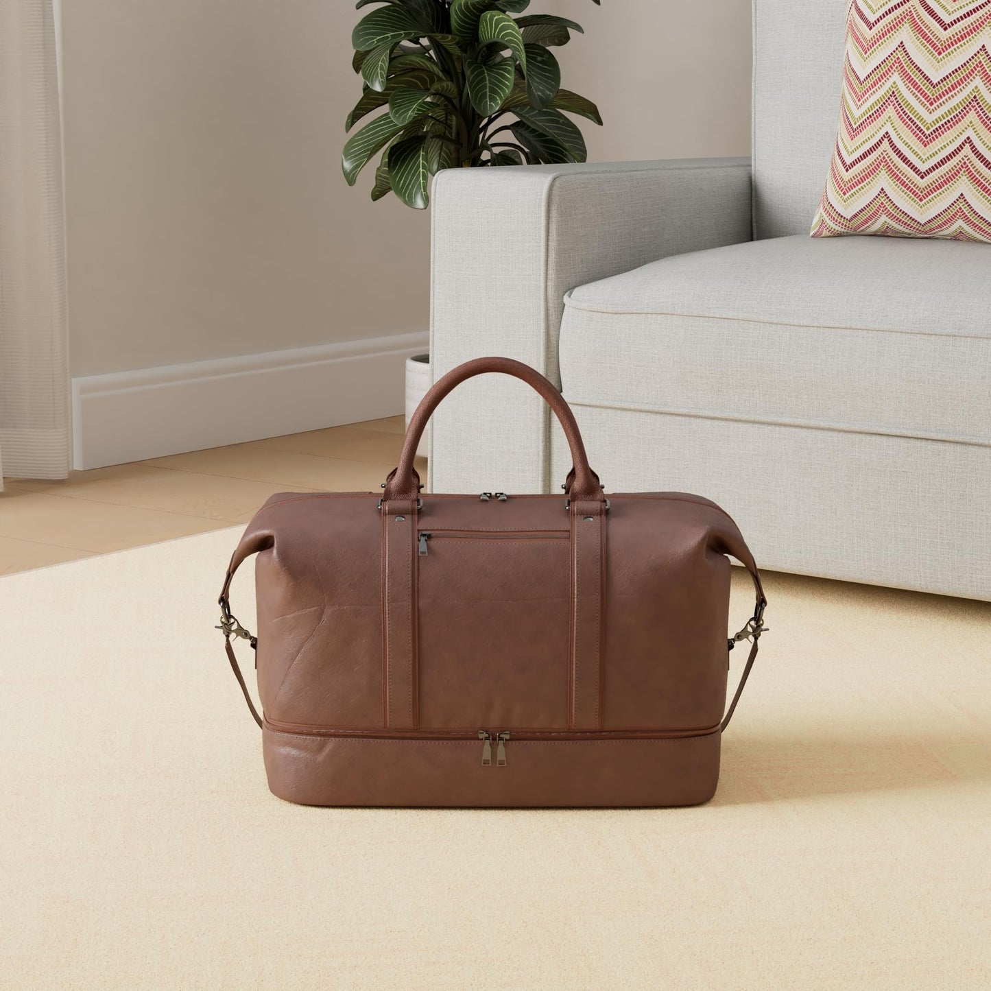 Overnight travel bag, canvas-leather, oversized weekend bag, large carry-on bag, travel bag for women or men.