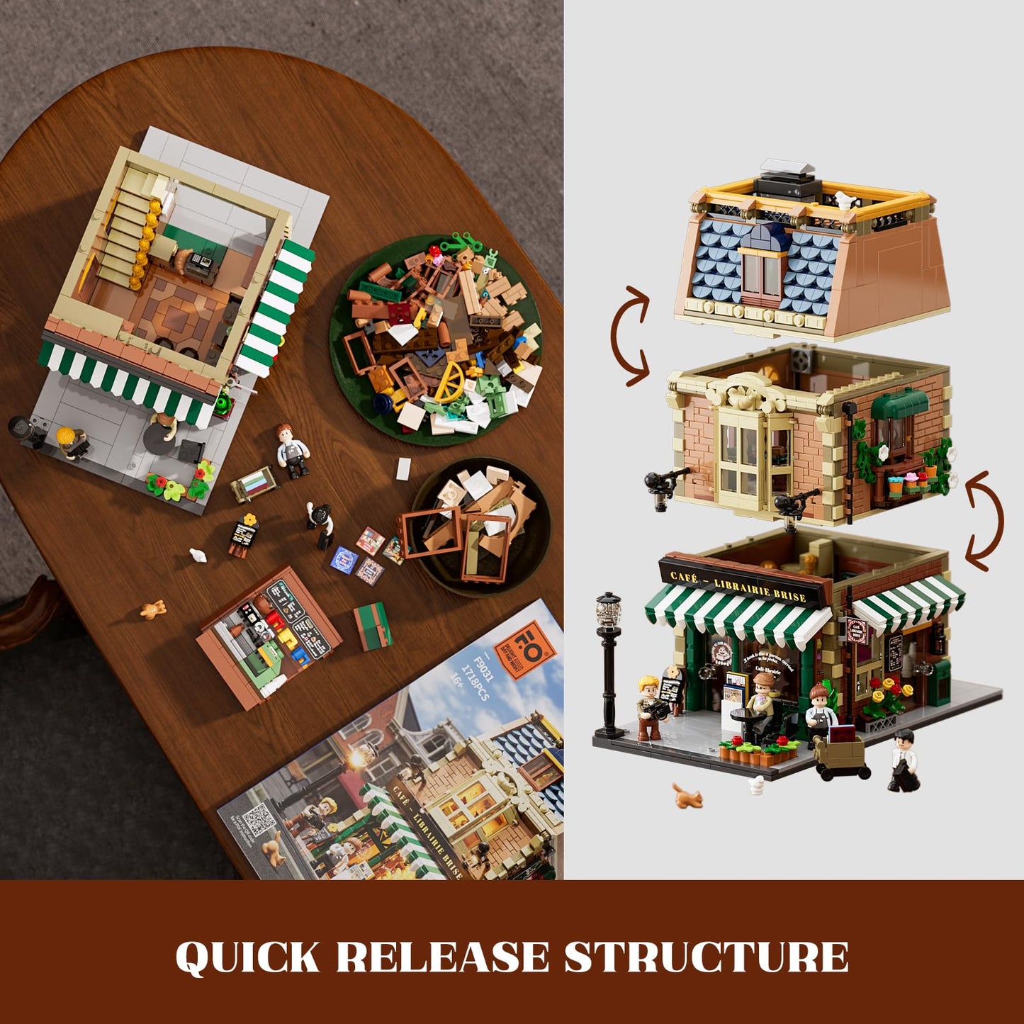 Funwhole Book Cafe Illuminated Building Block Set - City Coffeehouse LED Light Modular Building Model Kit 1718 Pieces for Adults and Teens