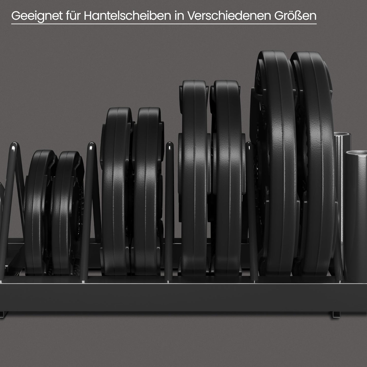 Yaheetech weight plate storage rack with 4 slots and 2 barbell holders on wheels. Supports up to 300 lbs of weight.