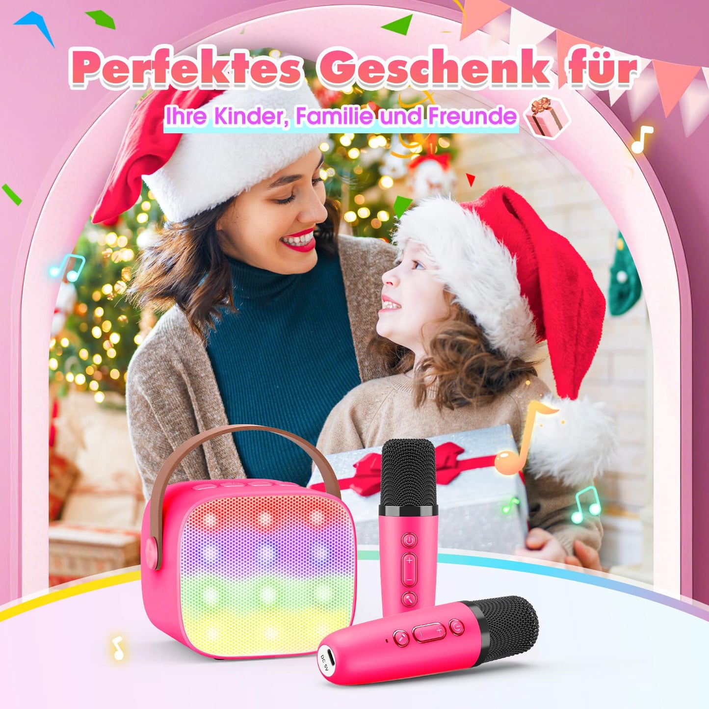 Dislocati Portable Karaoke Machine with 2 Bluetooth microphones, kids gifts toy for 3-12 years Mini Karaoke microphone set with DSP & LED lights Ideal for family gatherings, parties & outdoor.