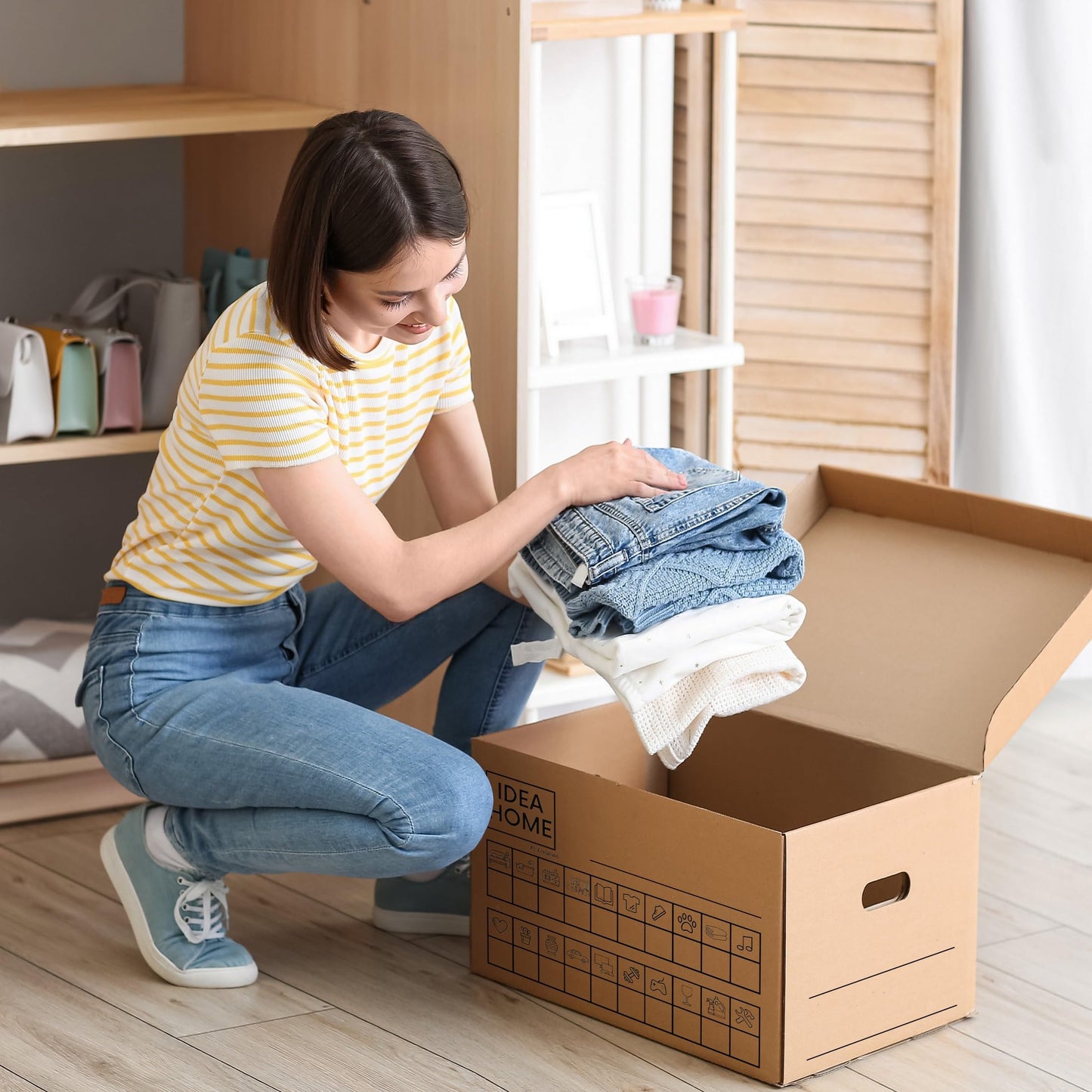 IDEA HOME 6-piece set moving box Movebox Archive box Storage box Made of cardboard with lid Very sturdy packing box with a load capacity of 30 kg Size: 431x333x294mm, Brown