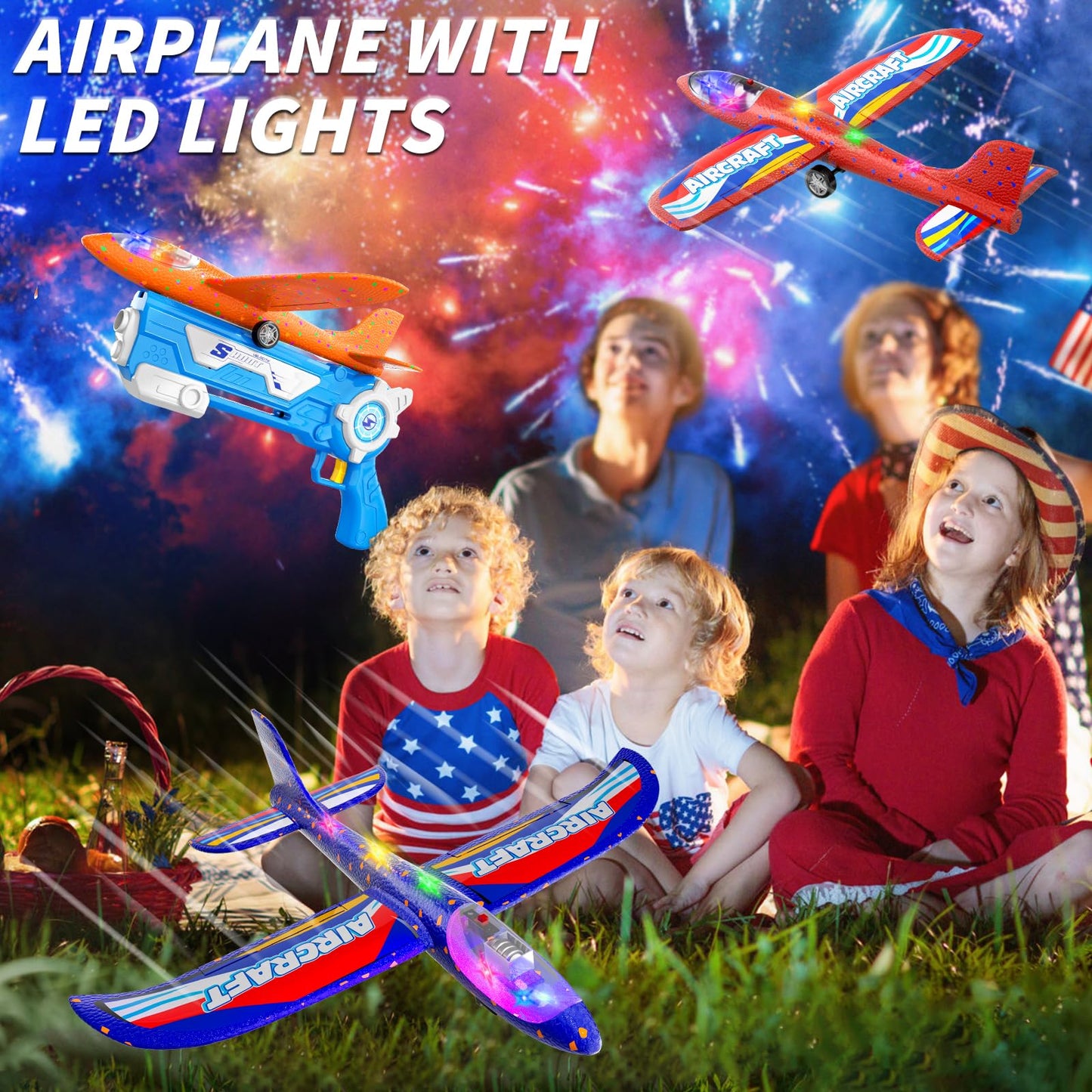 Doloowee Plane Toy, 3 Styrofoam Flyers with Catapult Toy Gun, Outdoor Toy for Kids Age 4+, Gift Boys Girls 4-10 Years