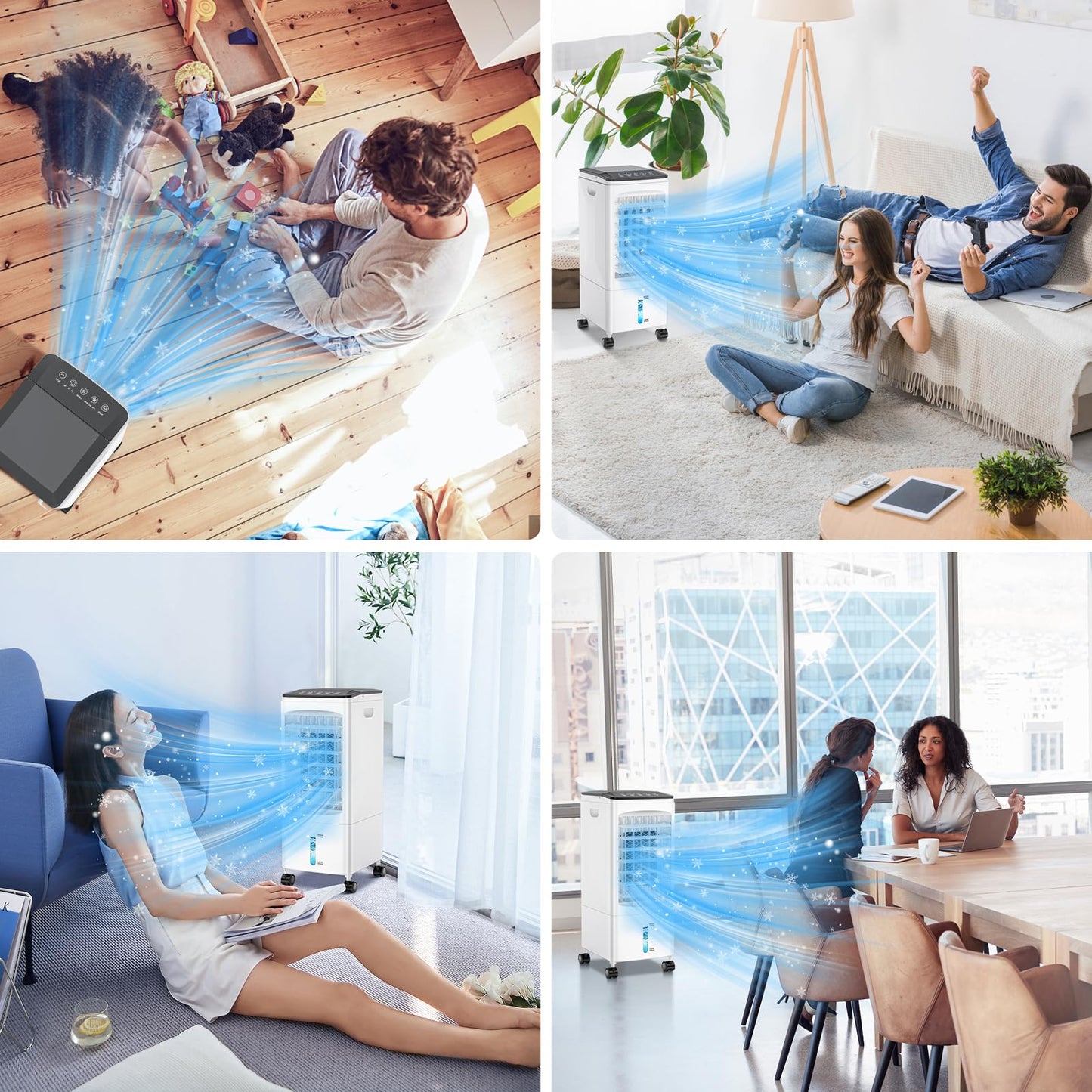 Air Conditioning Portable Air Cooler with Water Cooling Air Conditioning Without Exhaust Hose 60W Evaporative Cooler Oscillating 6L Water Tank 7h Timer 3 Cooling Packs