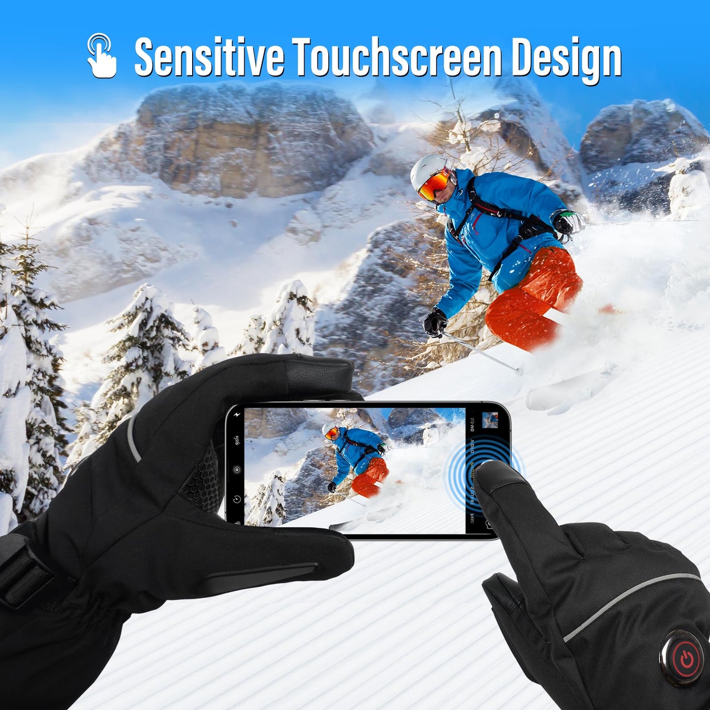 Heated gloves, 5V 6000mAh Electric USB Rechargeable Heated Gloves for Women Men, 3 Heat Settings Waterproof Touchscreen Gloves for Winter Sports - Motorcycle, Skiing (L)