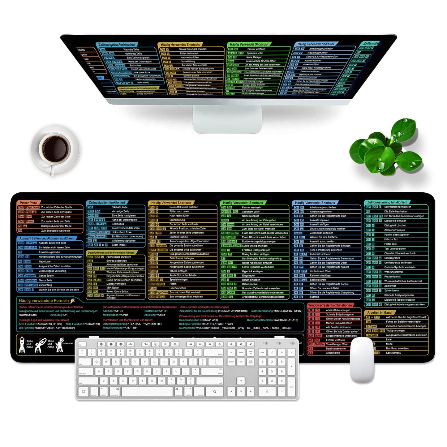 Excel mouse pad German, mouse pad Large 80x30x0.3cm Gaming mouse pad XL desk pad Large mouse pad Office accessories Desk pad (German)