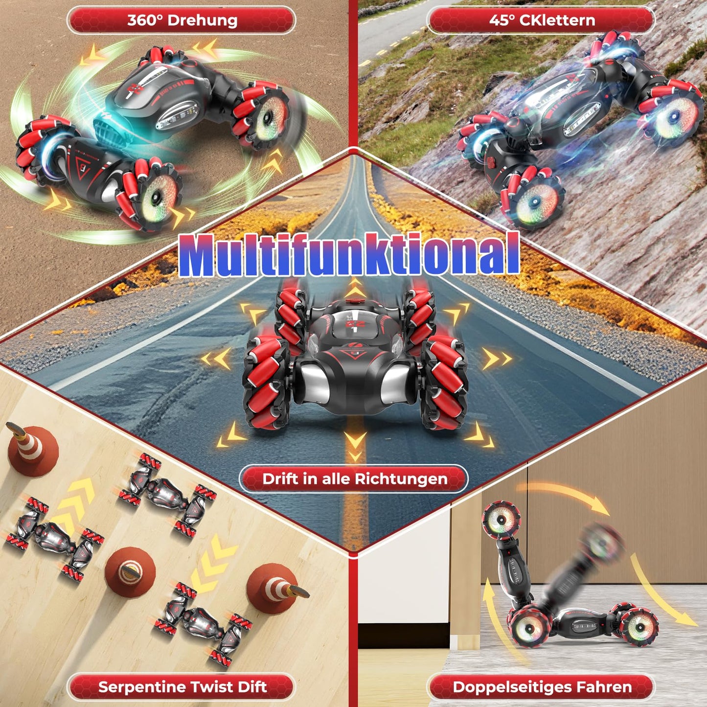 Fosgoit Remote Control Car Toy Christmas Gift Boys Children 6 7 8 9 10 Years 1:18 Remote Control Car with Hand Control Remote Sprayer LED Light Stunt 2.4Ghz 4WD RC Drift Car
