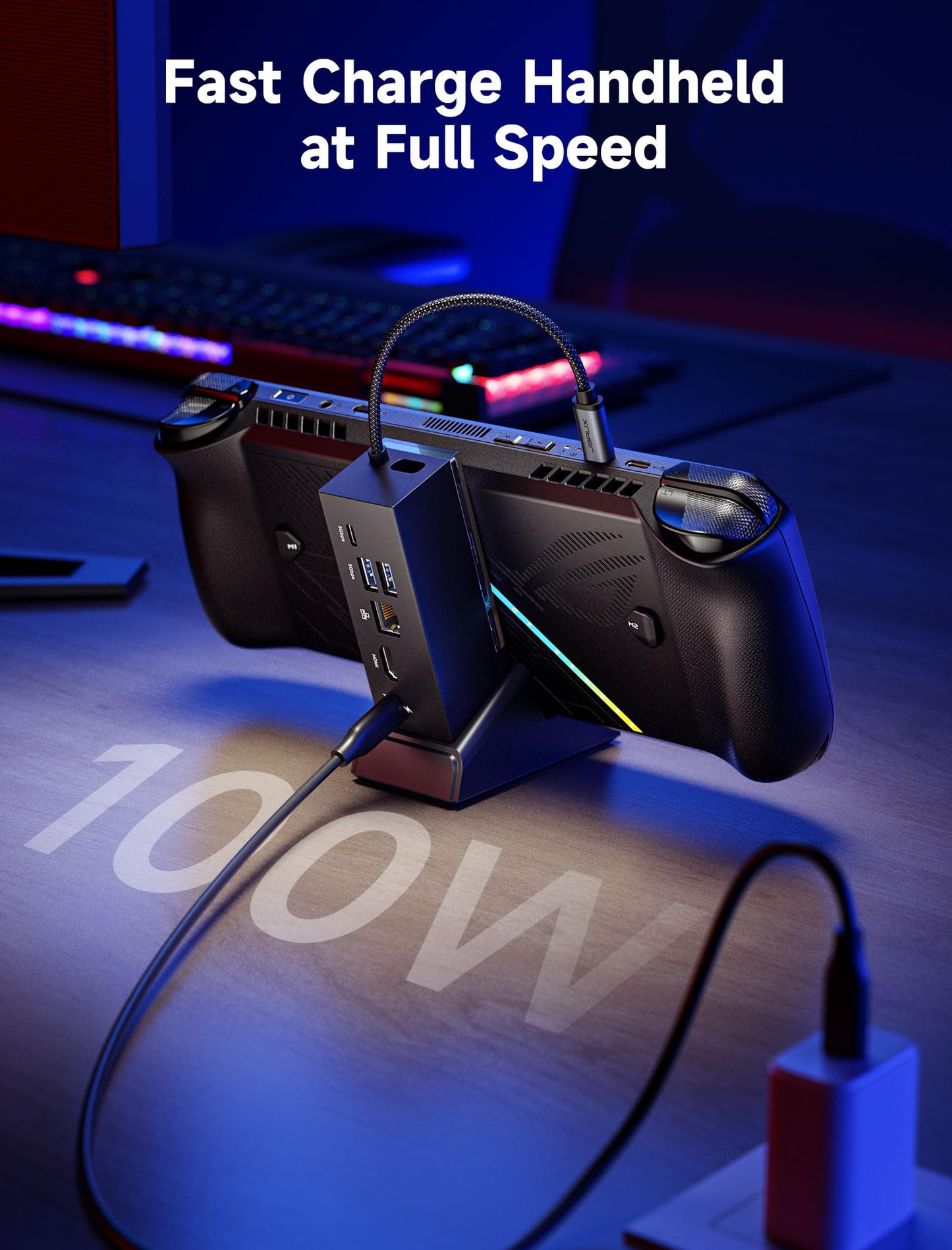 JSAUX 6-in-1 Docking Station Compatible with ROG Ally X/ROG Ally/Steam Deck/Legion Go/Legion Go S, with HDMI 4K@120Hz, Gigabit Ethernet, USB A & USB C 3.0, and 100W PD Charging - HB0609 Black