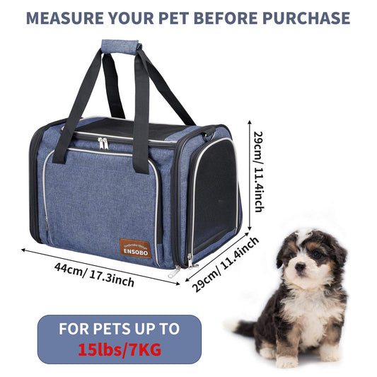 ENSOBO pet carrier, foldable cat/dog carrier bag with soft mattress for travel by train/car/plane.