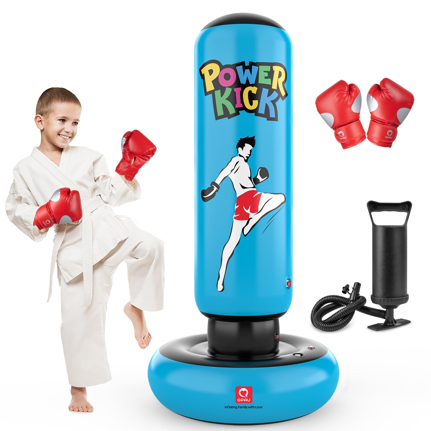 QPAU Kids Punching Bag, 168cm tall, gifts for boys and girls ages 5-12 for practicing Karate, Taekwondo, MMA, and releasing pent-up energy (Blue)