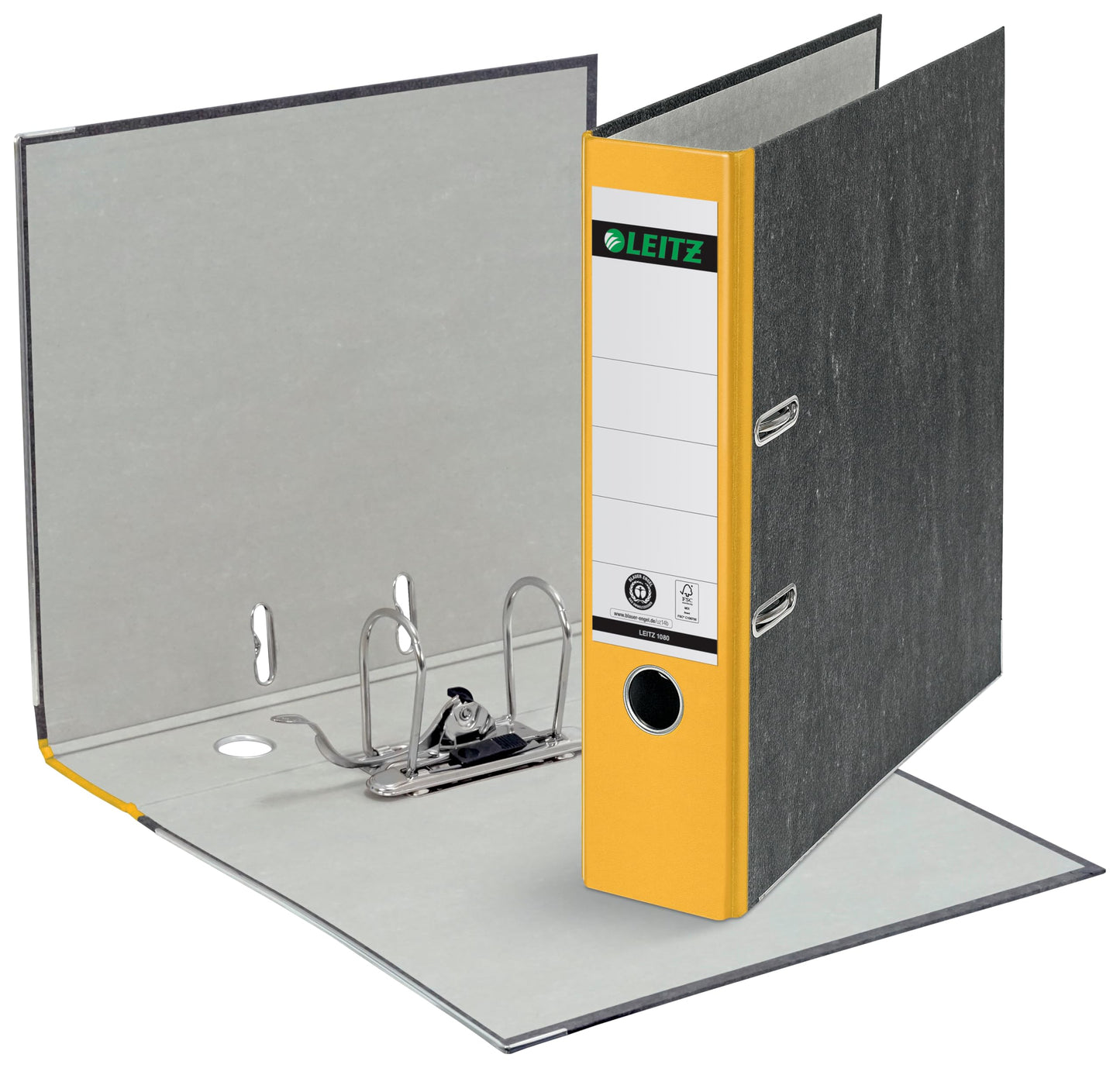 Leitz quality folder, the original, DIN A4 file folder 8 cm wide, cloud marble paper, recycled folder, Blue Angel certified, with 180° mechanism, maximum stability (wide, yellow, 10 pieces)