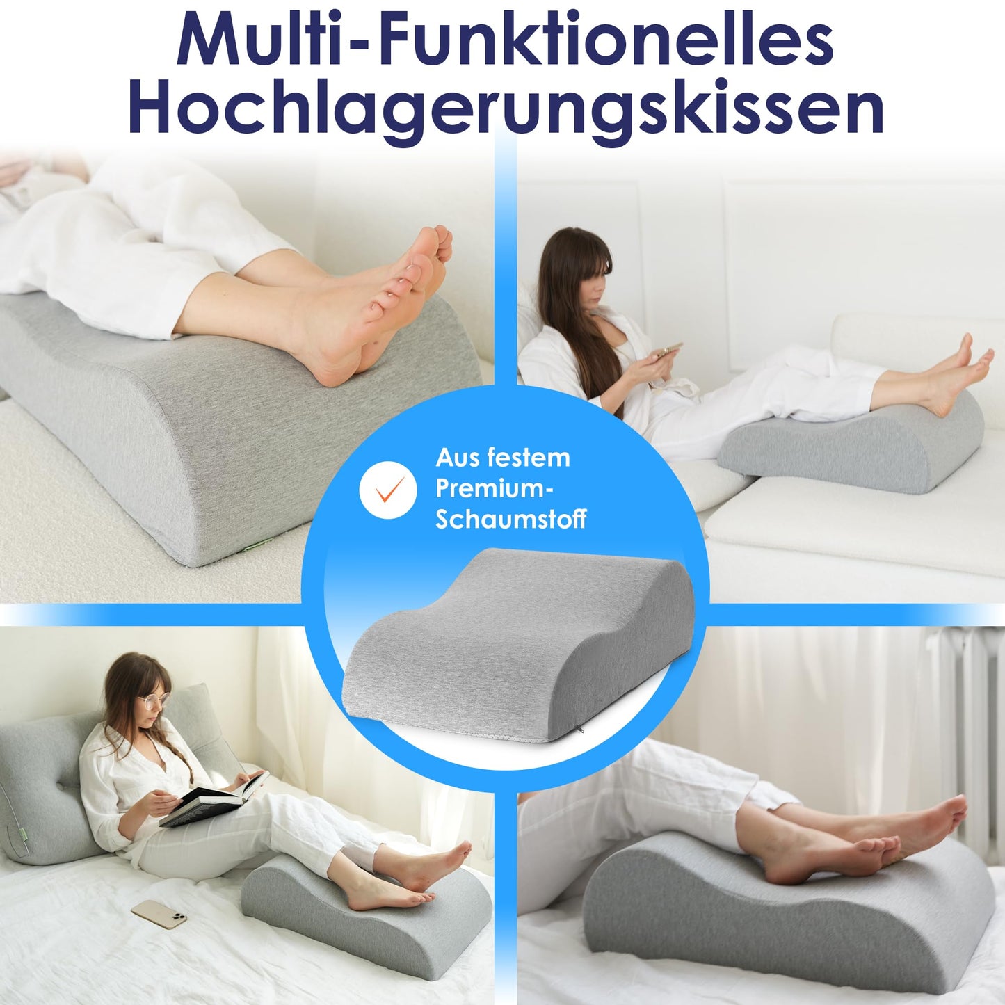 Ergonomic leg pillow for elevating legs, relieving leg strain. Ideal for adults, Oeko-Tex certified. Great leg support cushion.