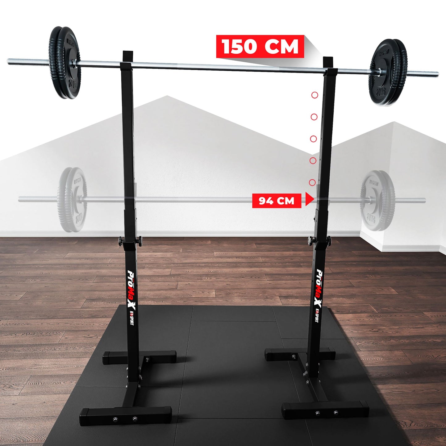 K-Sport: Barbell rack up to 180kg capacity I Squat rack for barbell training I Barbell stand for effective muscle training I Squat stand, including E-Book.