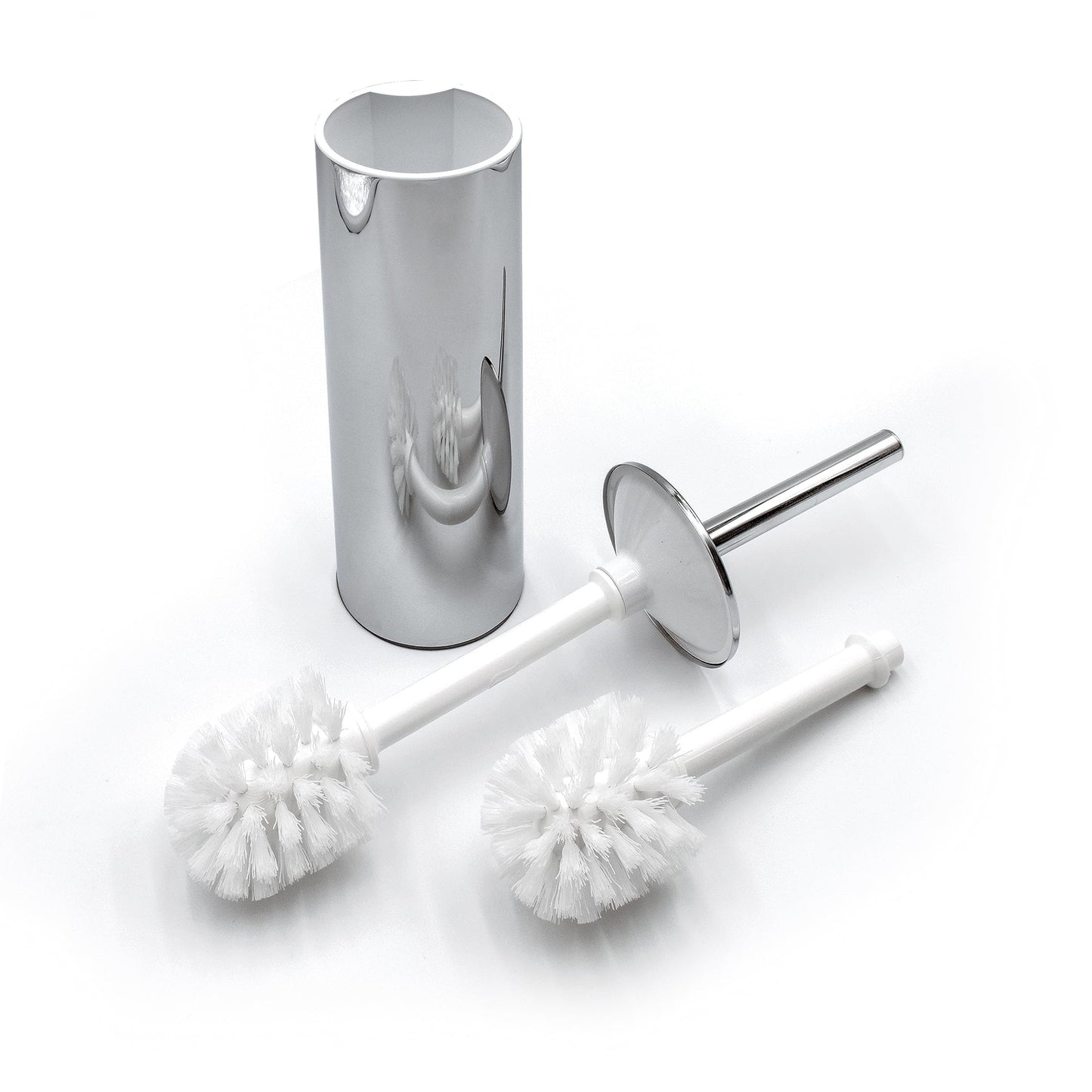 INDA - Bathroom accessories, My Love series, brush holder for wall or floor, replacement brush included, brass, chrome/white, 9 x 9 x 40 cm, SKU: AV014ACR