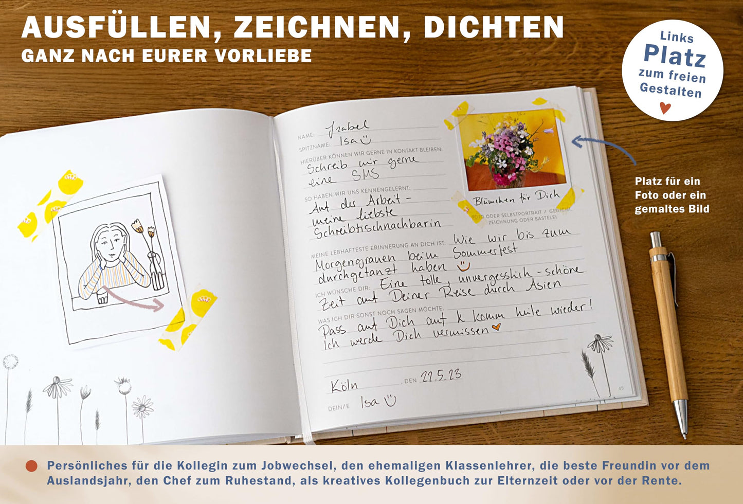 Farewell book for colleagues, teachers, friends - It was nice with you! - Entry book for free design as a farewell gift, 92 pages, Hardcover in Cream Beige, 120g FSC paper, climate neutral