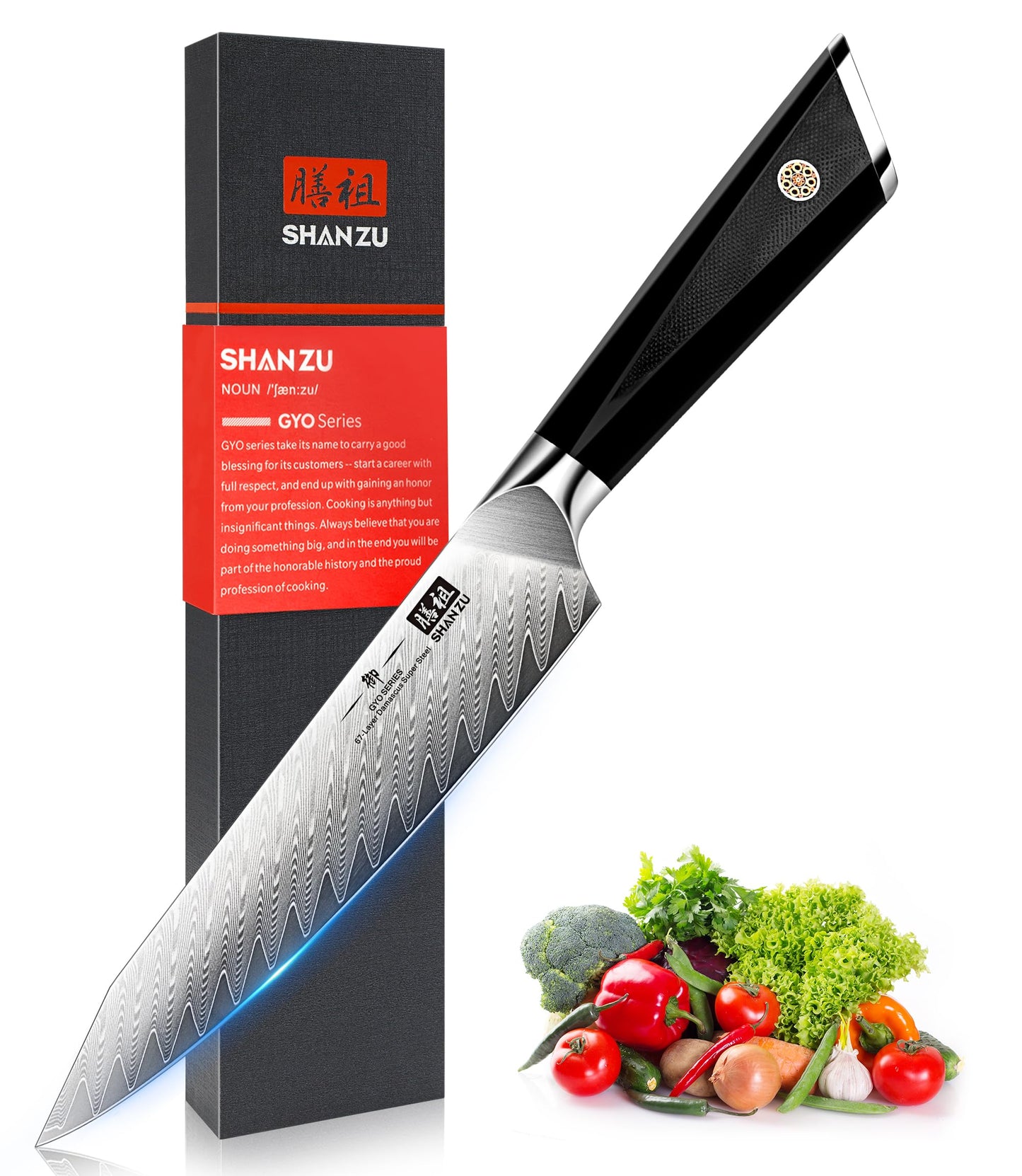 SHAN ZU Damascus Kitchen Knife, Professional Chef's Knife 15 cm, 67-layer Damascus Steel Japanese Steel 10Cr15Mov Professional Kitchen Knife with G10 Handle - GYO Series
