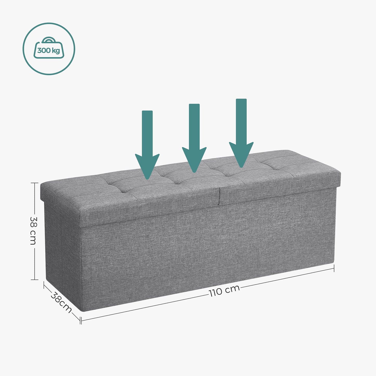 SONGMICS Storage Ottoman Bench, Folding Seat Chest, Storage Box, 14.96 x 43.3 x 14.96 inches, Lid Foldable, Supports up to 660 lbs, for Entryway, Living Room, Bedroom, Ash Gray LSF71G