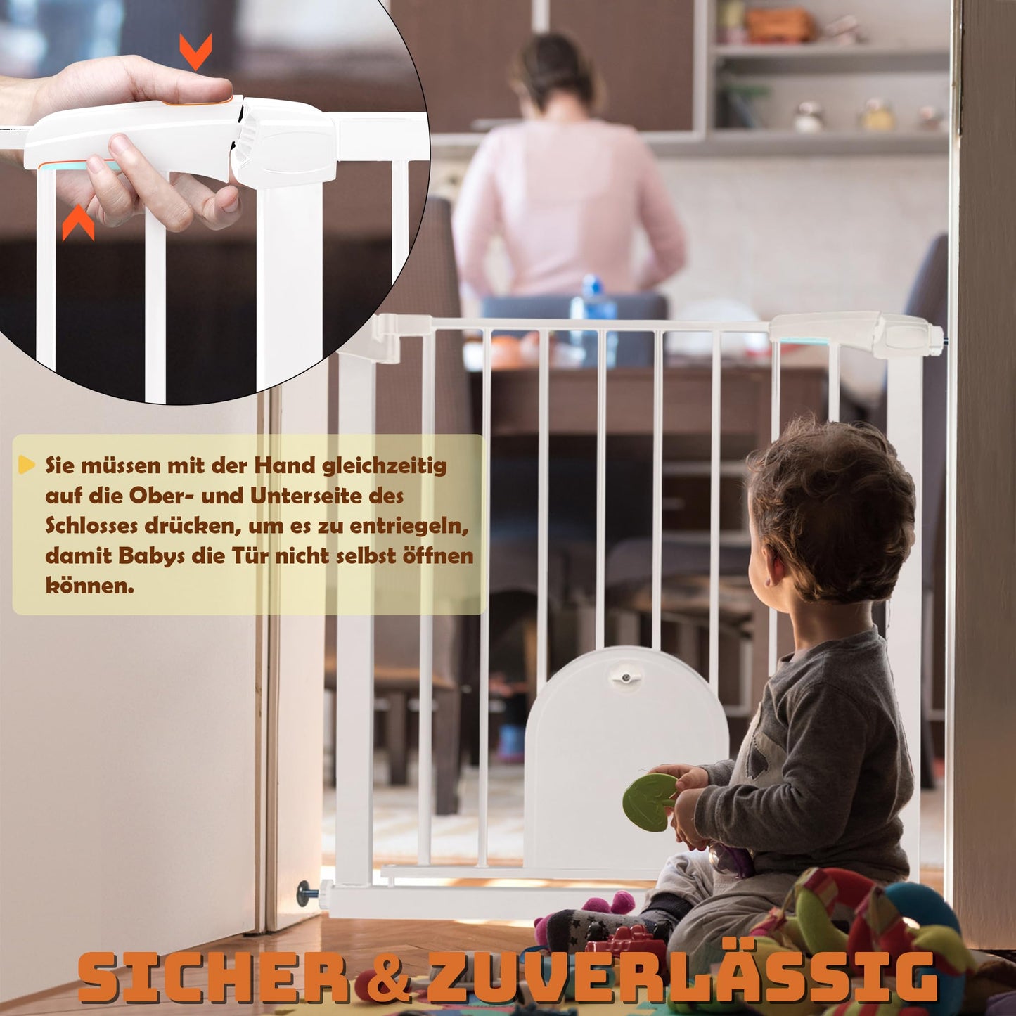 Froadp Door Safety Gate Baby Gate 75-85cm Child Gate Without Drilling Safety Gate with Door for Dogs and Cats Double-Swing Barrier Automatic Pet Gate, White
