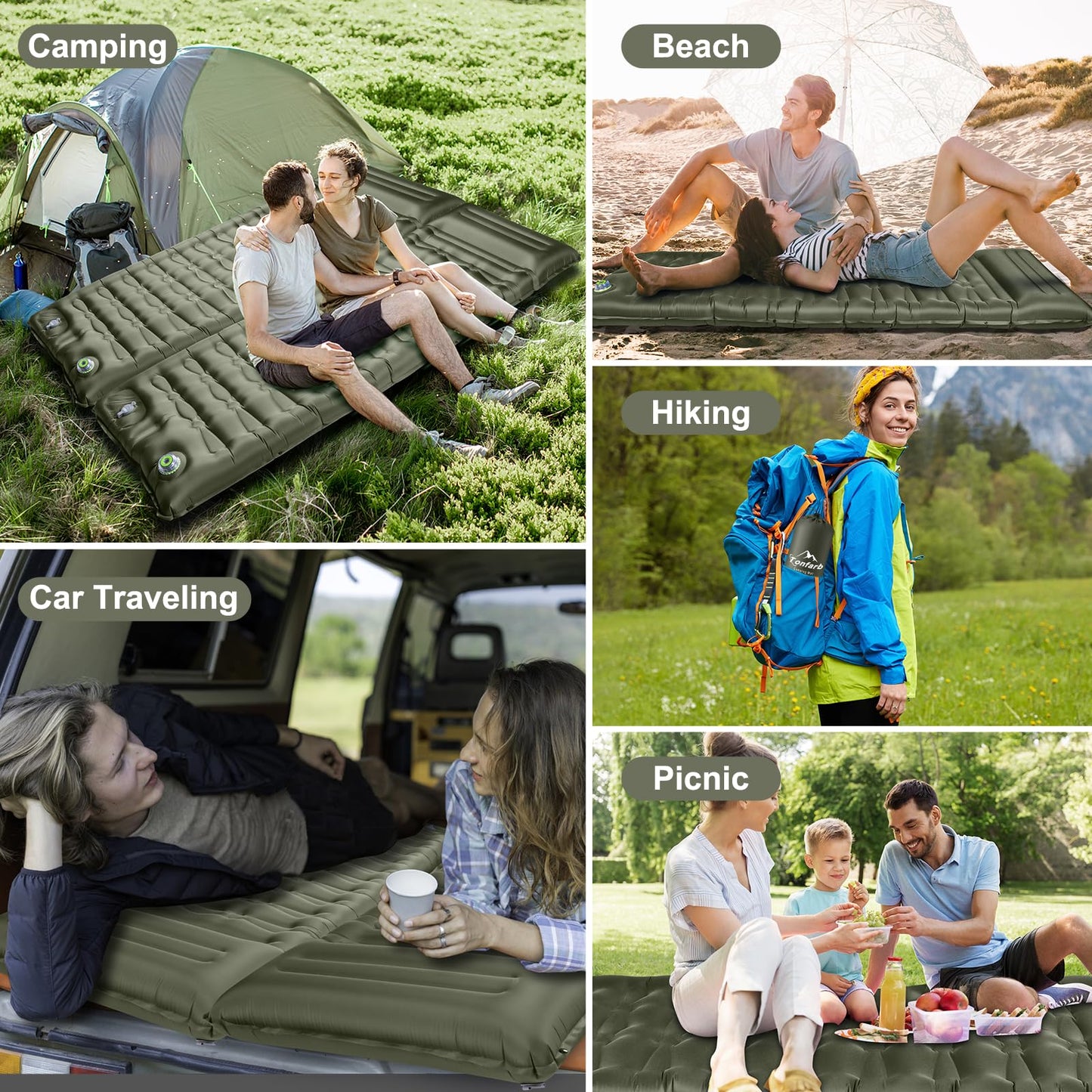Electric Self-Inflating Camping Mat, 12CM Thick Inflatable Mattress with Pillow, Compact Size Waterproof Air Mattress for Outdoor, Anti-Ripstop Sleeping Pad for Hiking and Beach