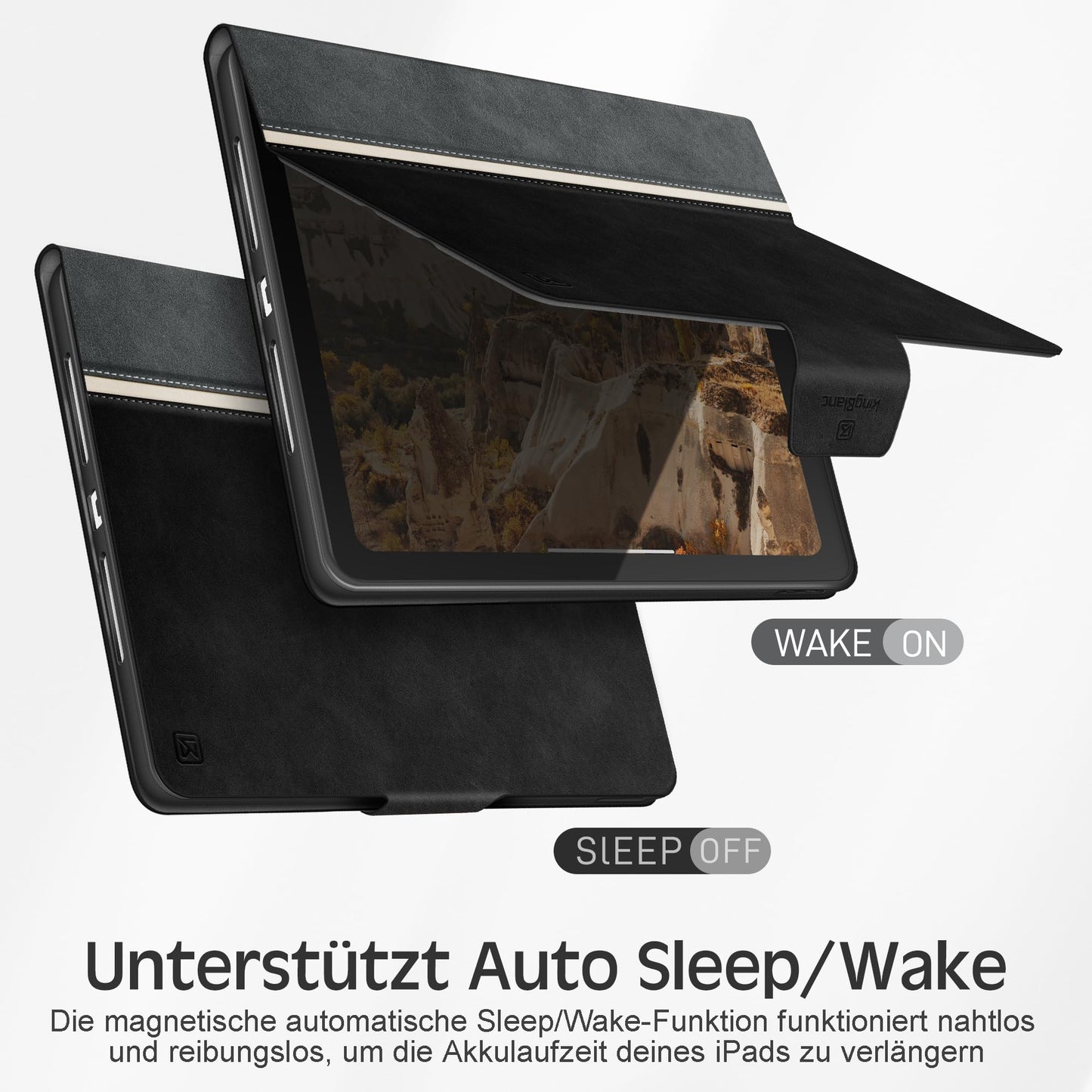 KingBlanc case for iPad (A16) 11th Generation 11 inch 2025, iPad 10th Generation 10.9 inch 2022 with pen holder, vegan leather protective cover, auto sleep/wake & adjustable stand, black