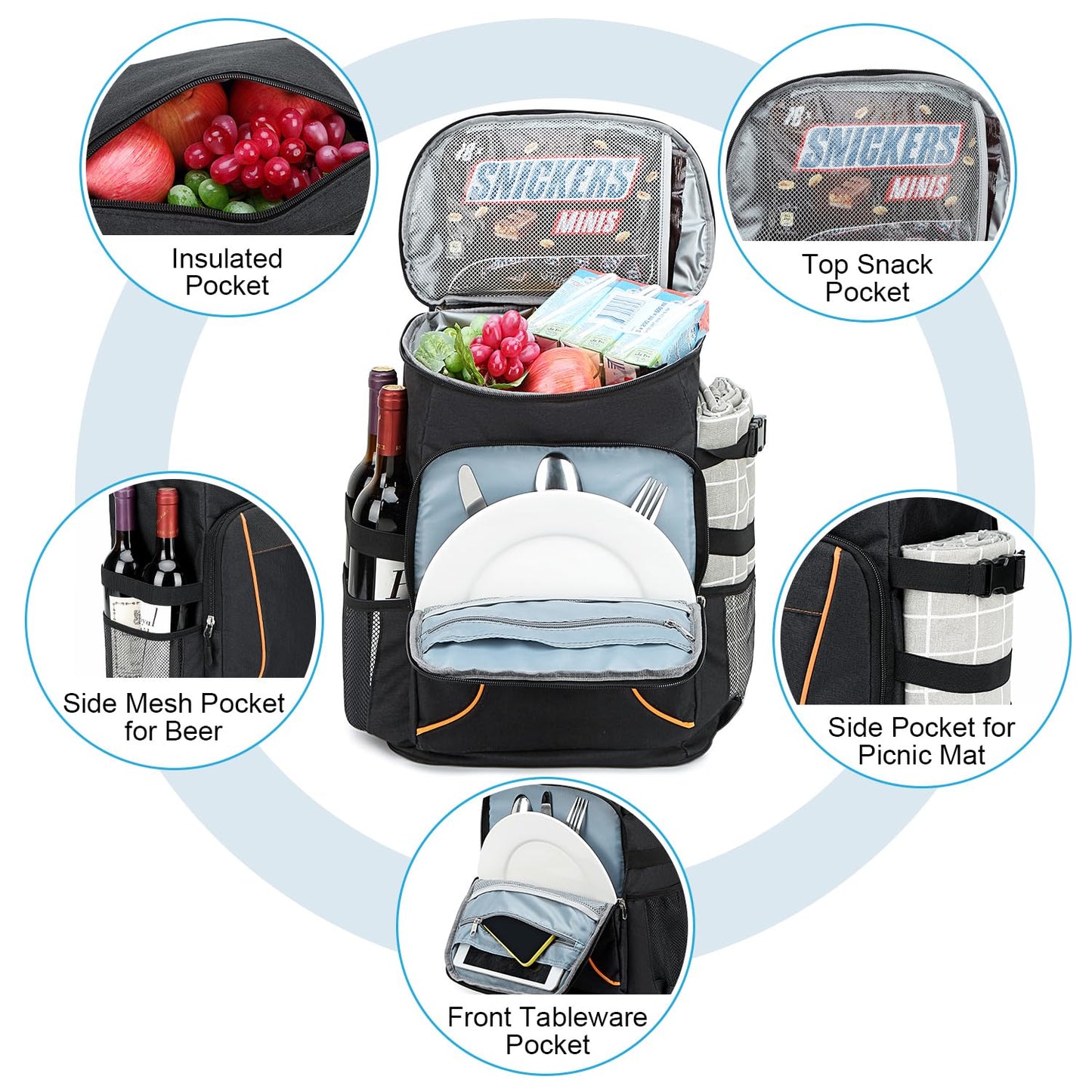 Estarer 35L Cooler Backpack Picnic Bag Waterproof Backpack with Bottle Opener for Camping, Hiking, and Beach, Black