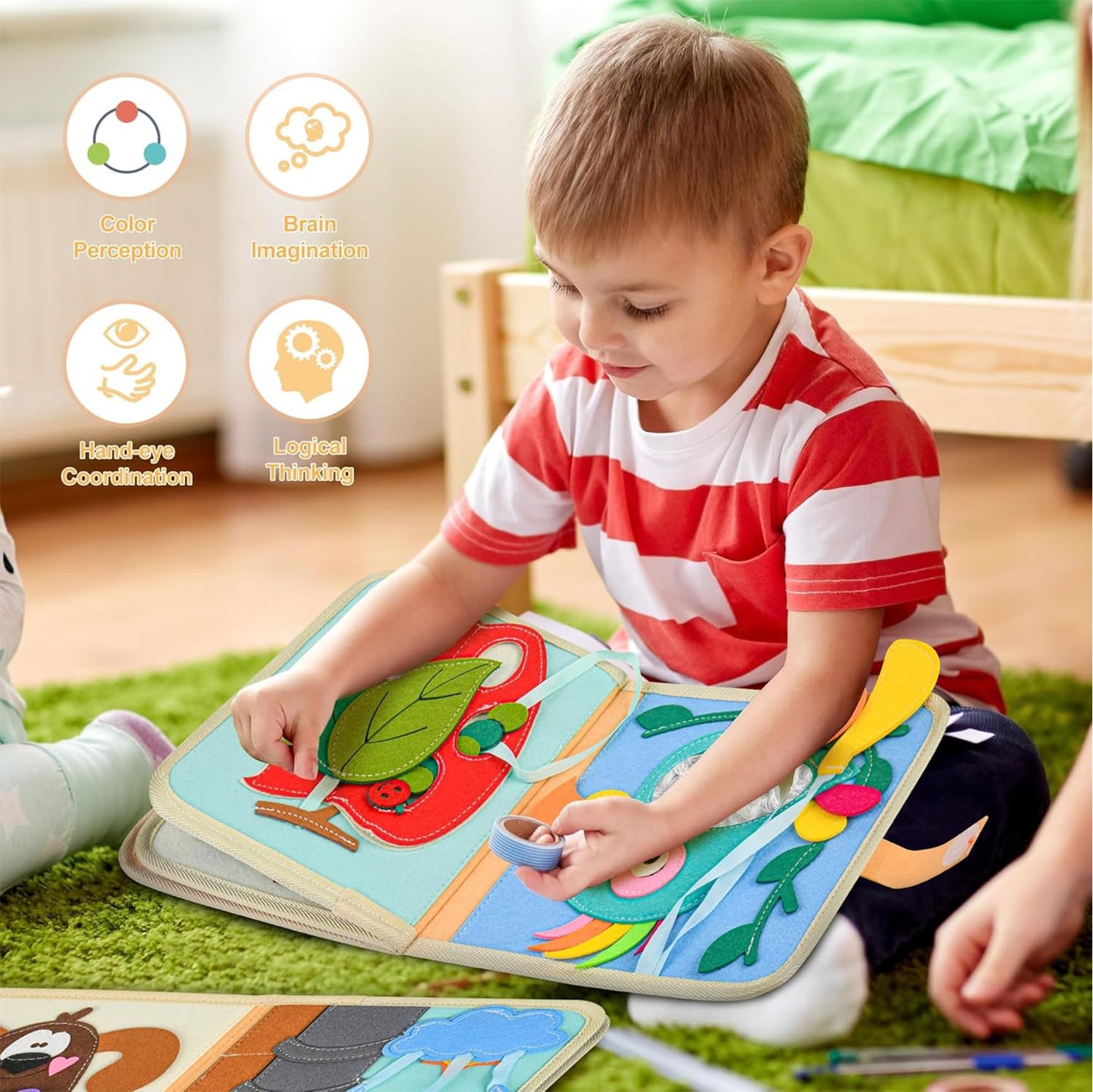 Quiet Book for 1 year and up | Fabric book for babies | Montessori felt book | Soft fabric baby books to learn life skills | 3D felt from 6 months to 5 years old | Gift for girls and boys.