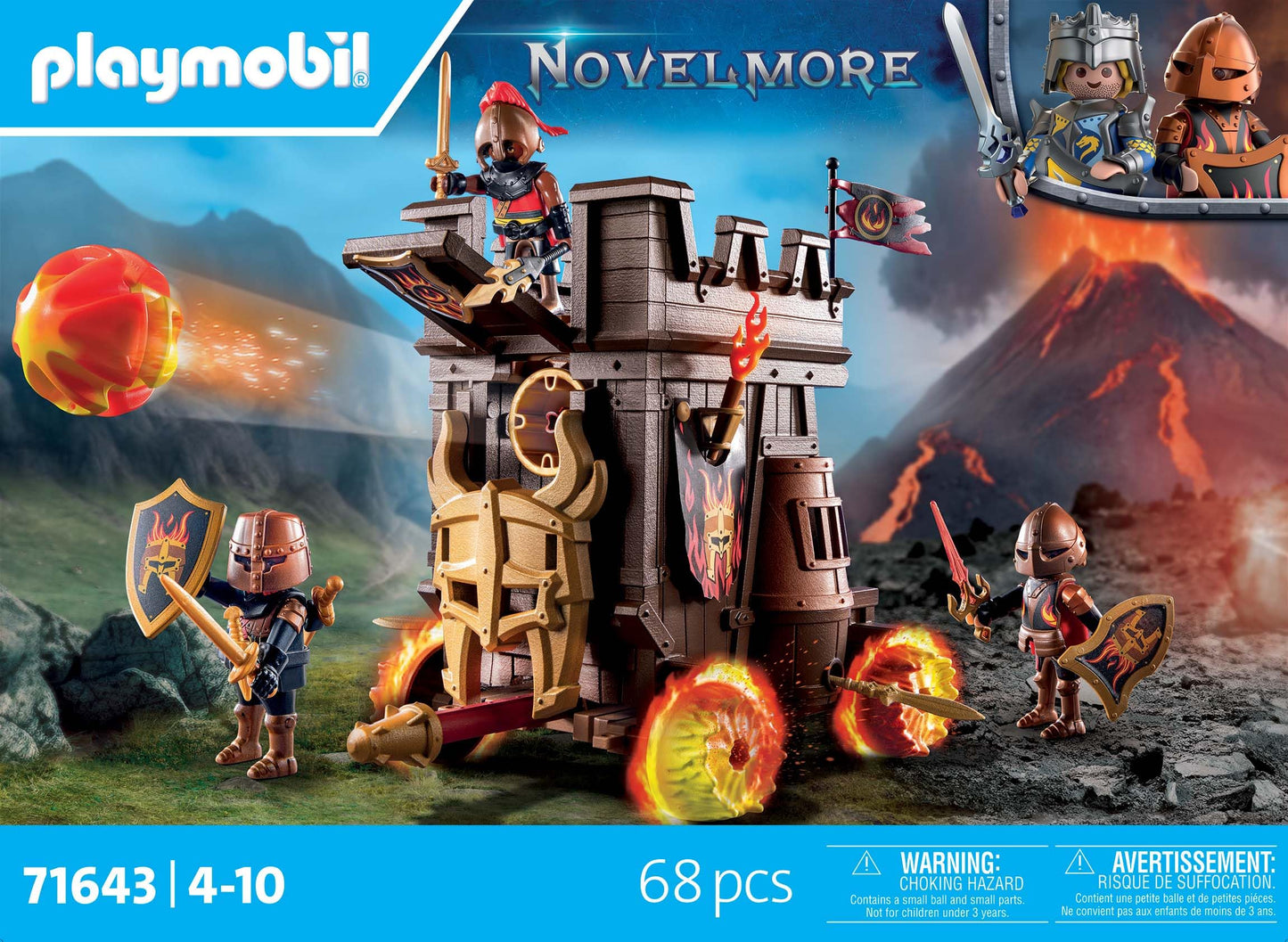 PLAYMOBIL Novelmore 71643 Attack Vehicle with Fire Cannon, featuring three Burnham Raiders knights, includes various accessories for exciting battles, action-packed toy for children aged 4 and up.
